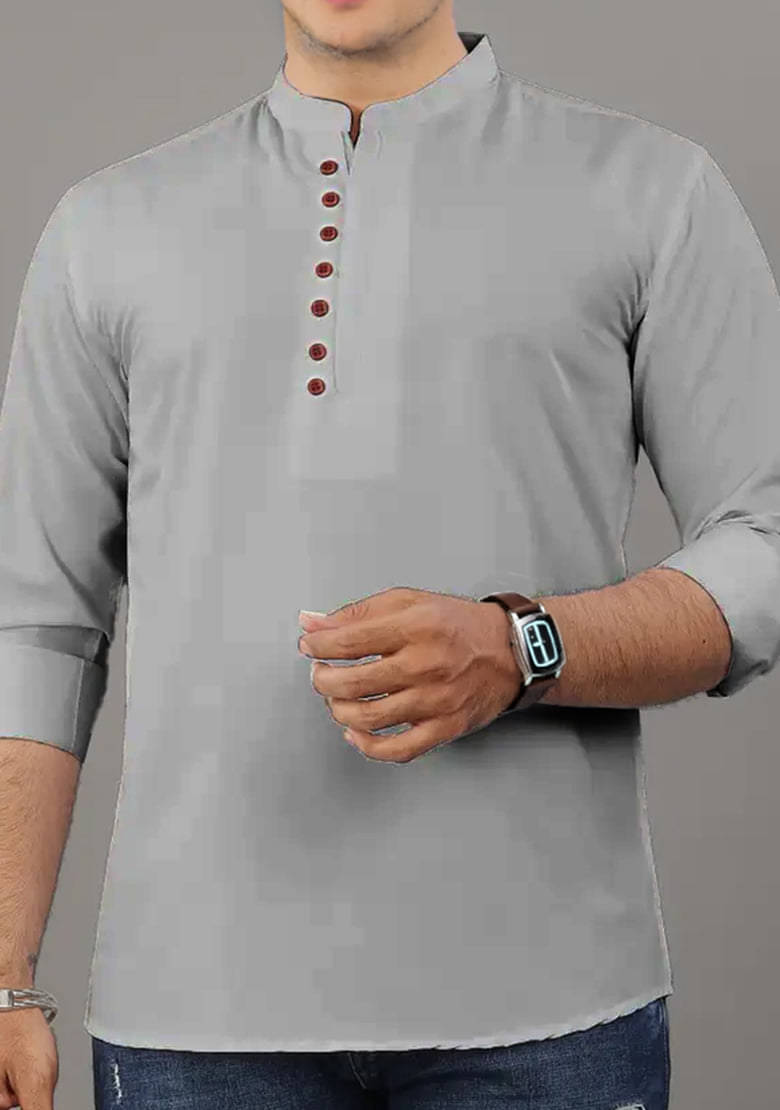     			CROWNTAIL Grey Cotton Men's Shirt Style Kurta ( Pack of 1 )