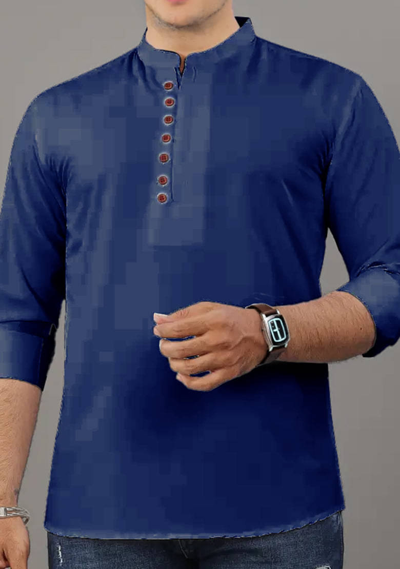 CROWNTAIL Indigo Cotton Men's Shirt Style Kurta ( Pack of 1 ) CROWNTAIL Indigo Cotton Men's Shirt Style Kurta ( Pack of 1 )