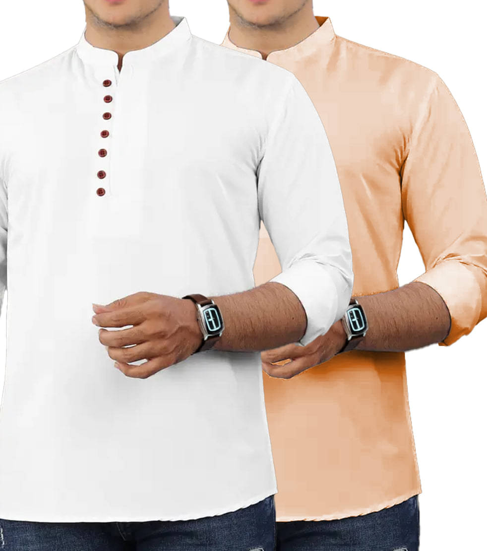 CROWNTAIL Orange Cotton Men's Shirt Style Kurta ( Pack of 2 ) CROWNTAIL Orange Cotton Men's Shirt Style Kurta ( Pack of 2 )