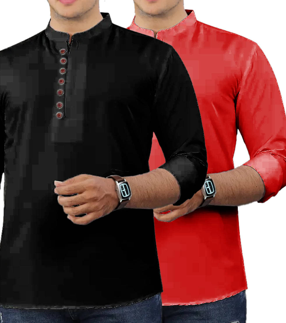     			CROWNTAIL Red Cotton Men's Shirt Style Kurta ( Pack of 2 )