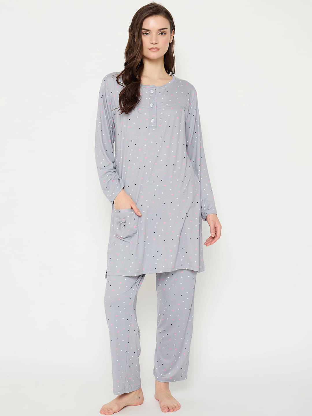     			Camey Grey Cotton Blend Women's Nightwear Nightsuit Sets ( Pack of 1 )