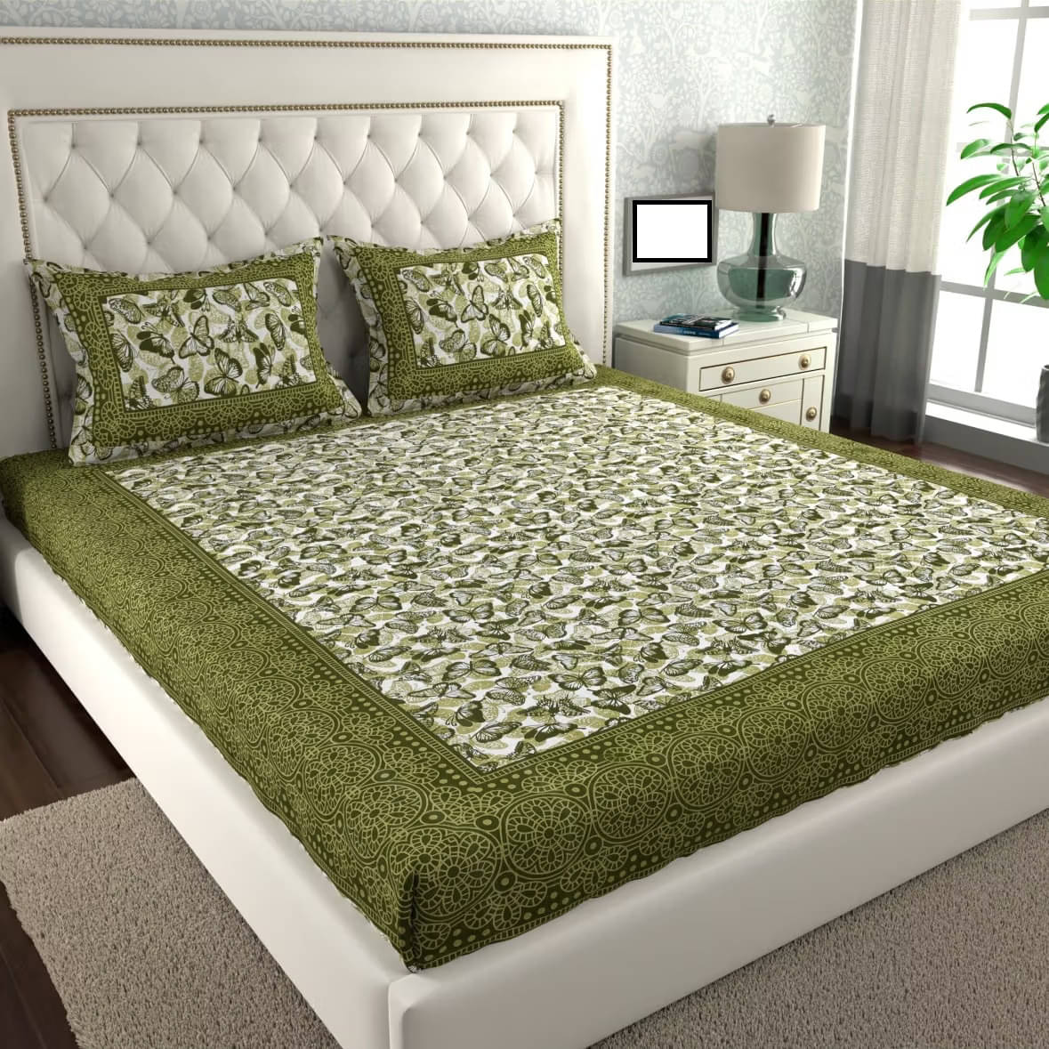 CottonVeda Cotton 1 Double Bedsheet with 2 Pillow Covers ( Green ) CottonVeda Cotton 1 Double Bedsheet with 2 Pillow Covers ( Green )