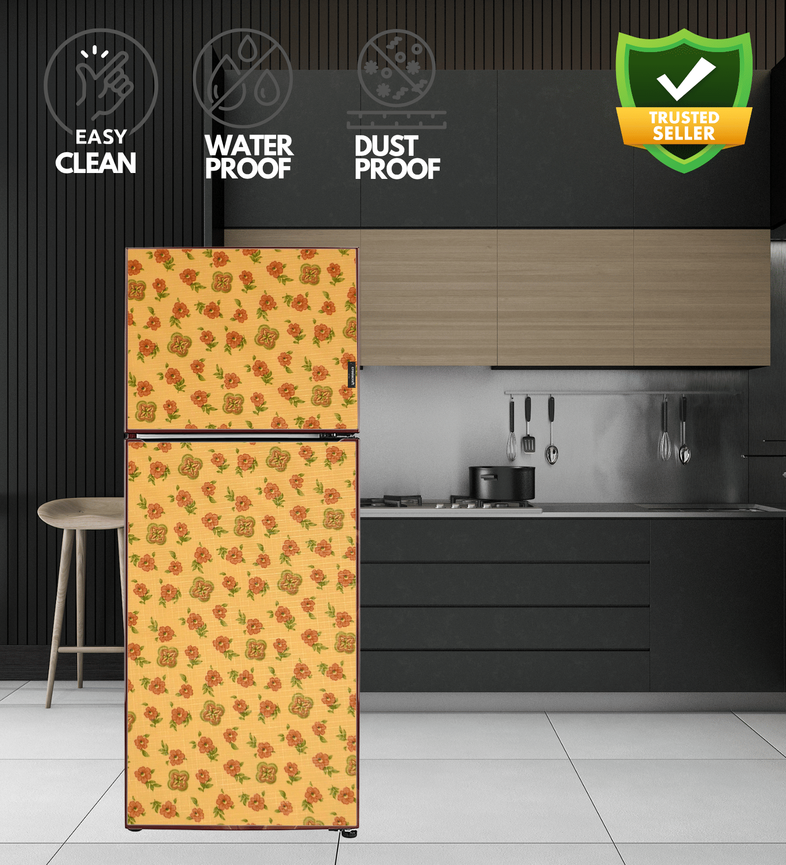     			Crosia Craft PVC Floral Fridge Covers ( 63 69 ) Pack of 1 - Yellow