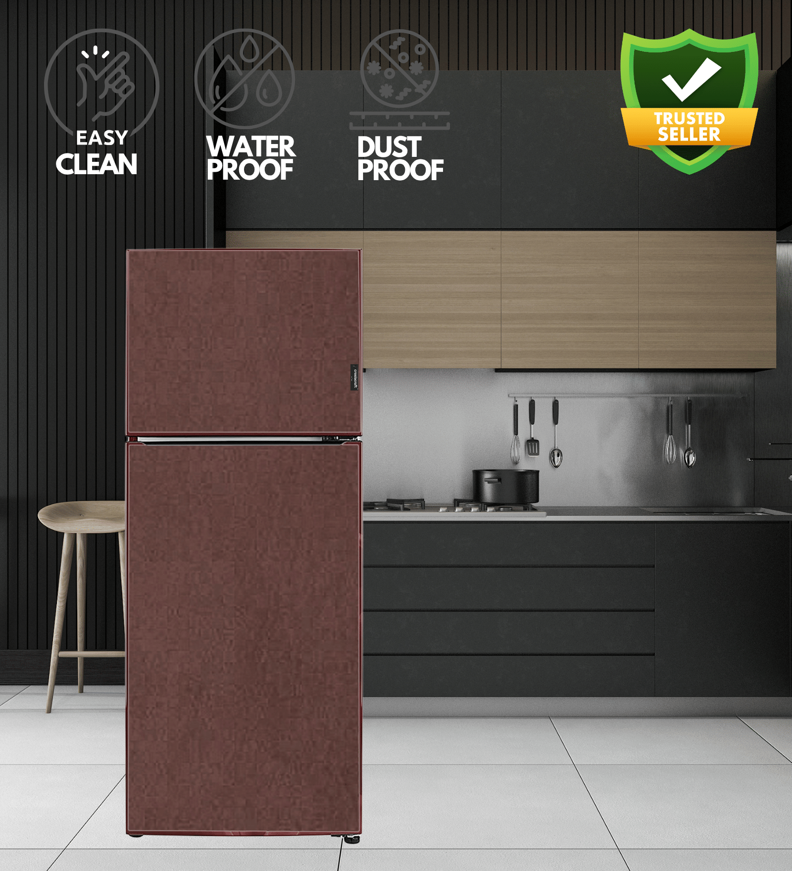 Crosia Craft PVC Floral Fridge Covers ( 63 69 ) Pack of 1 - Brown Crosia Craft PVC Floral Fridge Covers ( 63 69 ) Pack of 1 - Brown