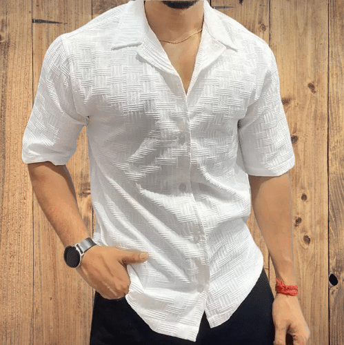 DEARISE Cotton Blend Regular Fit Self Design Half Sleeves Men's Casual Shirt - White ( Pack of 1 ) DEARISE Cotton Blend Regular Fit Self Design Half Sleeves Men's Casual Shirt - White ( Pack of 1 )