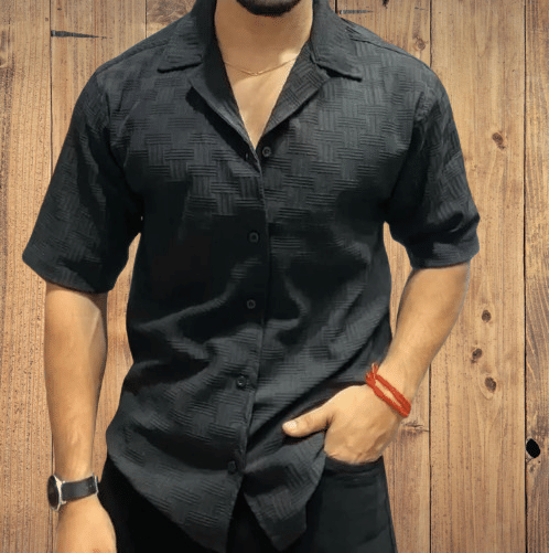 DEARISE Cotton Blend Regular Fit Self Design Half Sleeves Men's Casual Shirt - Black ( Pack of 1 ) DEARISE Cotton Blend Regular Fit Self Design Half Sleeves Men's Casual Shirt - Black ( Pack of 1 )