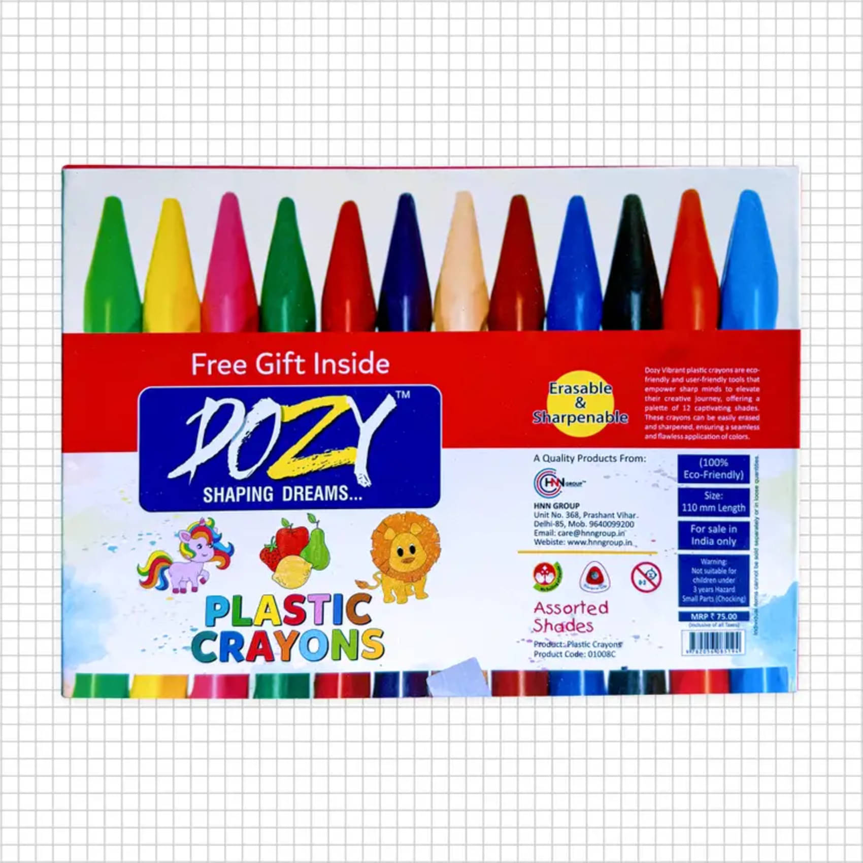     			DOZY Plastic Crayons Colours– 12 Captivating Shades