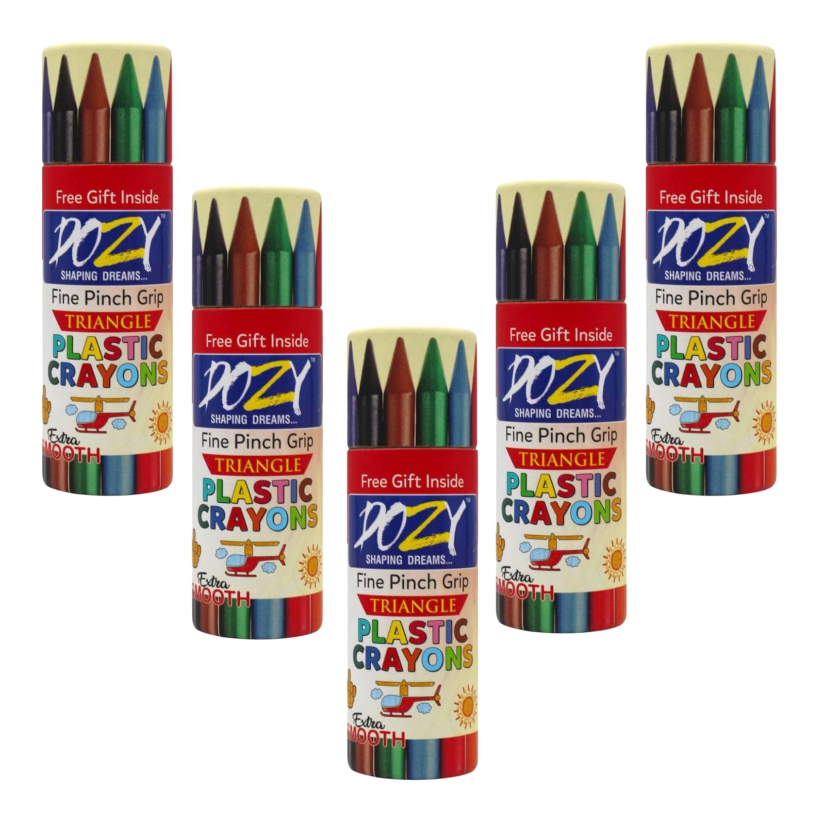     			DOZY Triangle Plastic Crayons Colours – 12 Vibrant Colours | Pack of 5