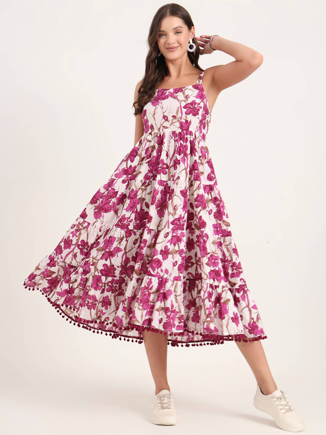 Divena Women Cotton Printed Fit & Flare Dress ( Purple )     			Divena Women Cotton Printed Fit & Flare Dress ( Purple )