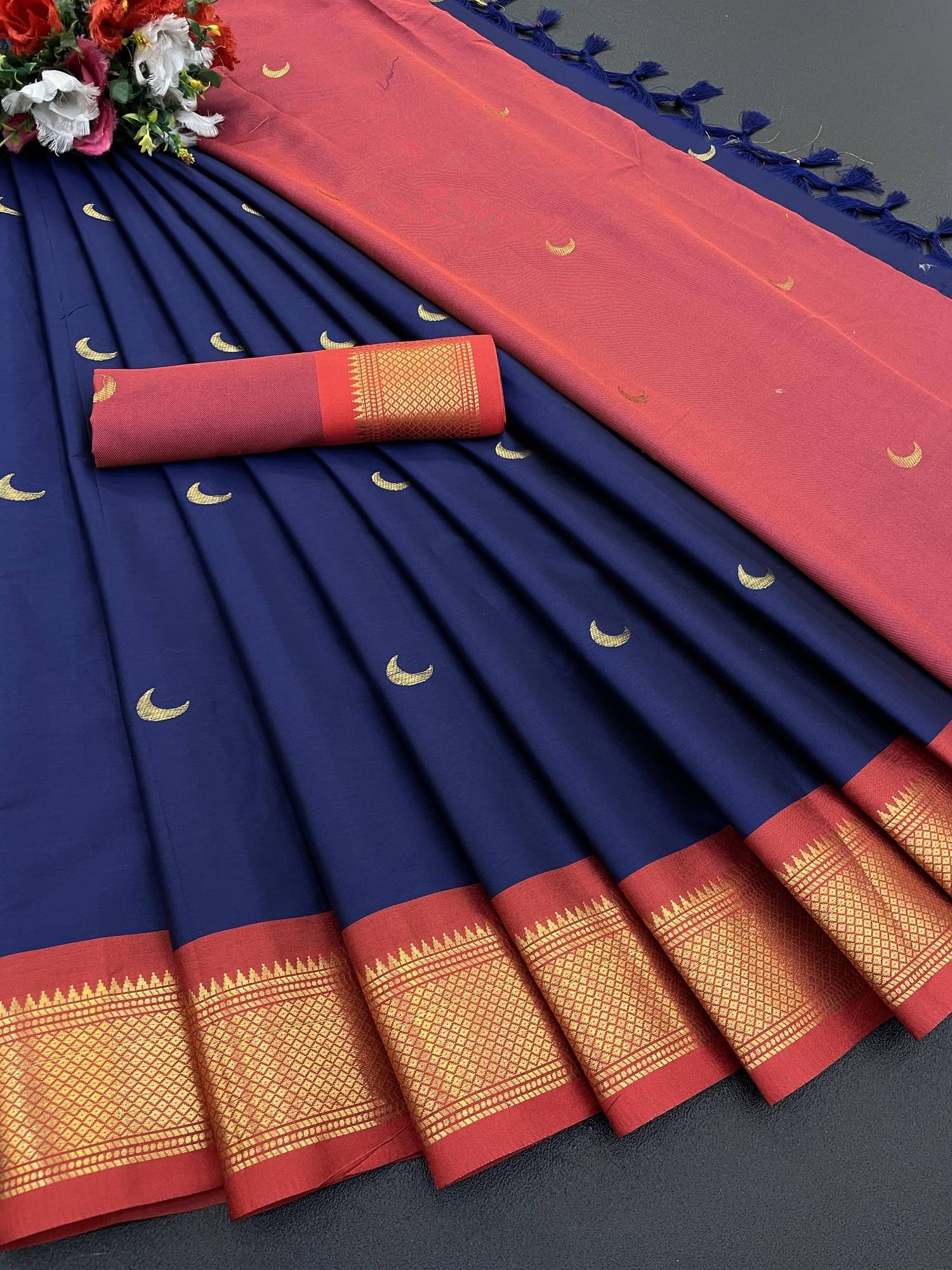 FAB SILK Cotton Silk Embellished Banarasi saree With Unstitched Blouse Piece ( Navy Blue ) FAB SILK Cotton Silk Embellished Banarasi saree With Unstitched Blouse Piece ( Navy Blue )