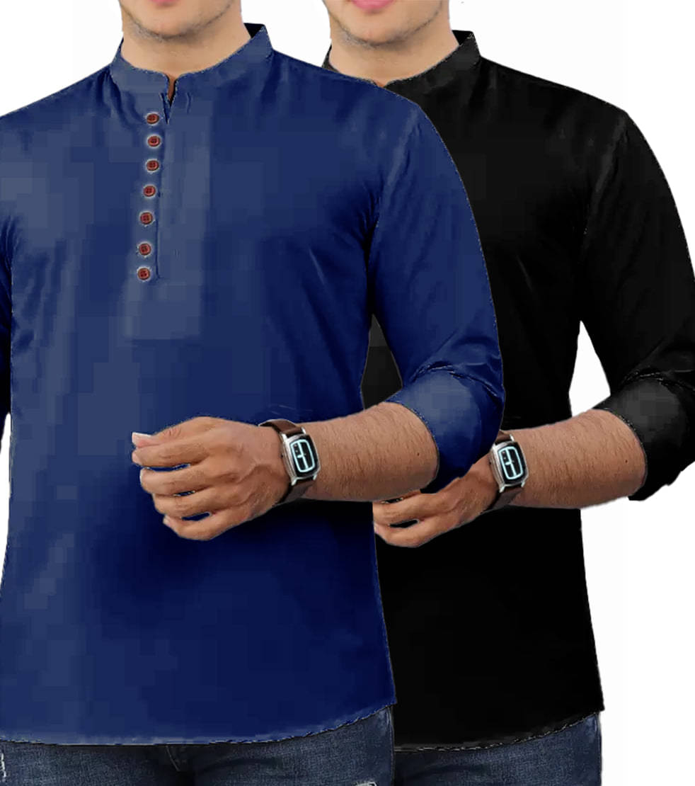 GOD HEART Indigo Cotton Men's Shirt Style Kurta ( Pack of 2 ) GOD HEART Indigo Cotton Men's Shirt Style Kurta ( Pack of 2 )