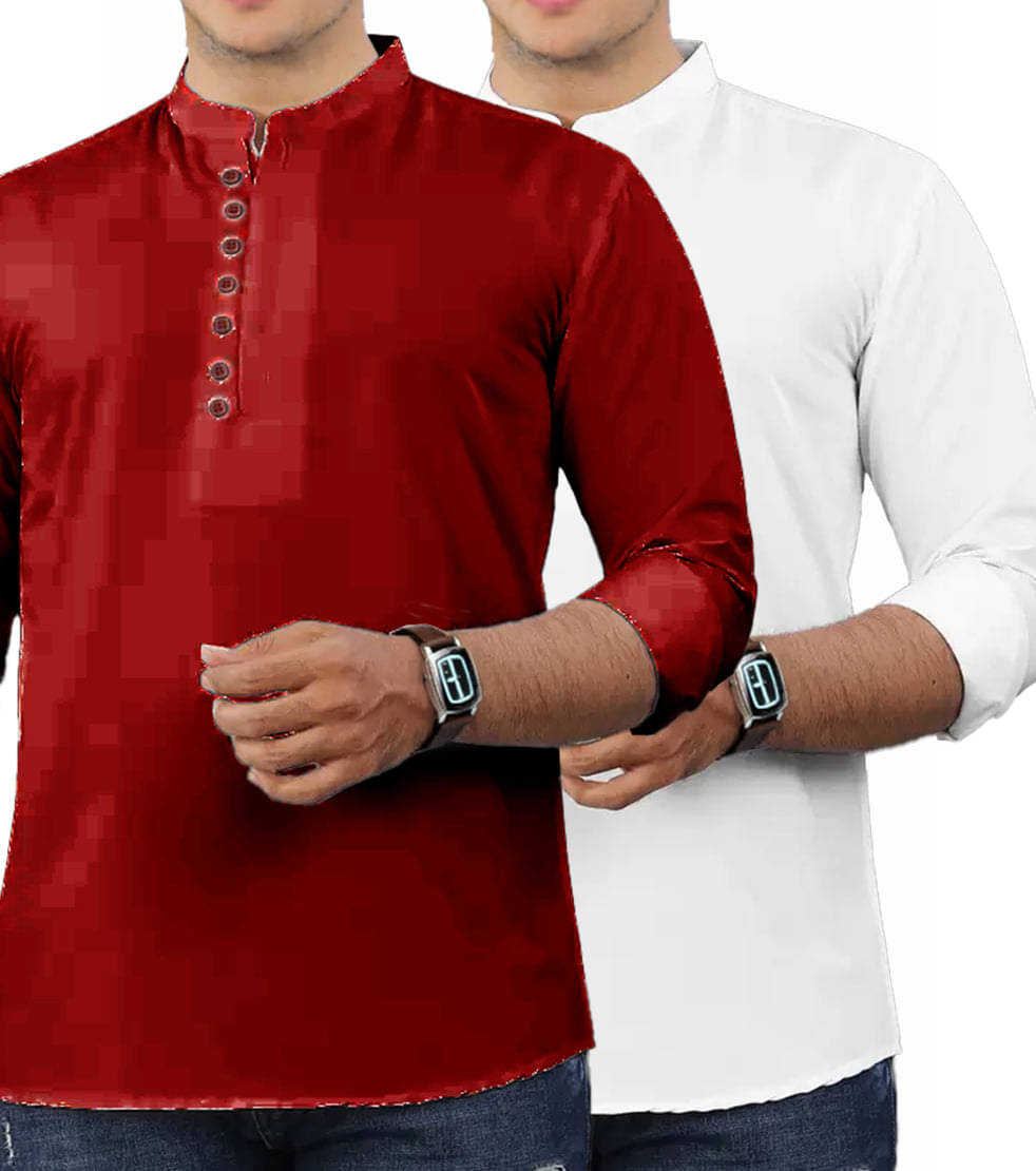 GOD HEART Maroon Cotton Men's Shirt Style Kurta ( Pack of 2 ) GOD HEART Maroon Cotton Men's Shirt Style Kurta ( Pack of 2 )