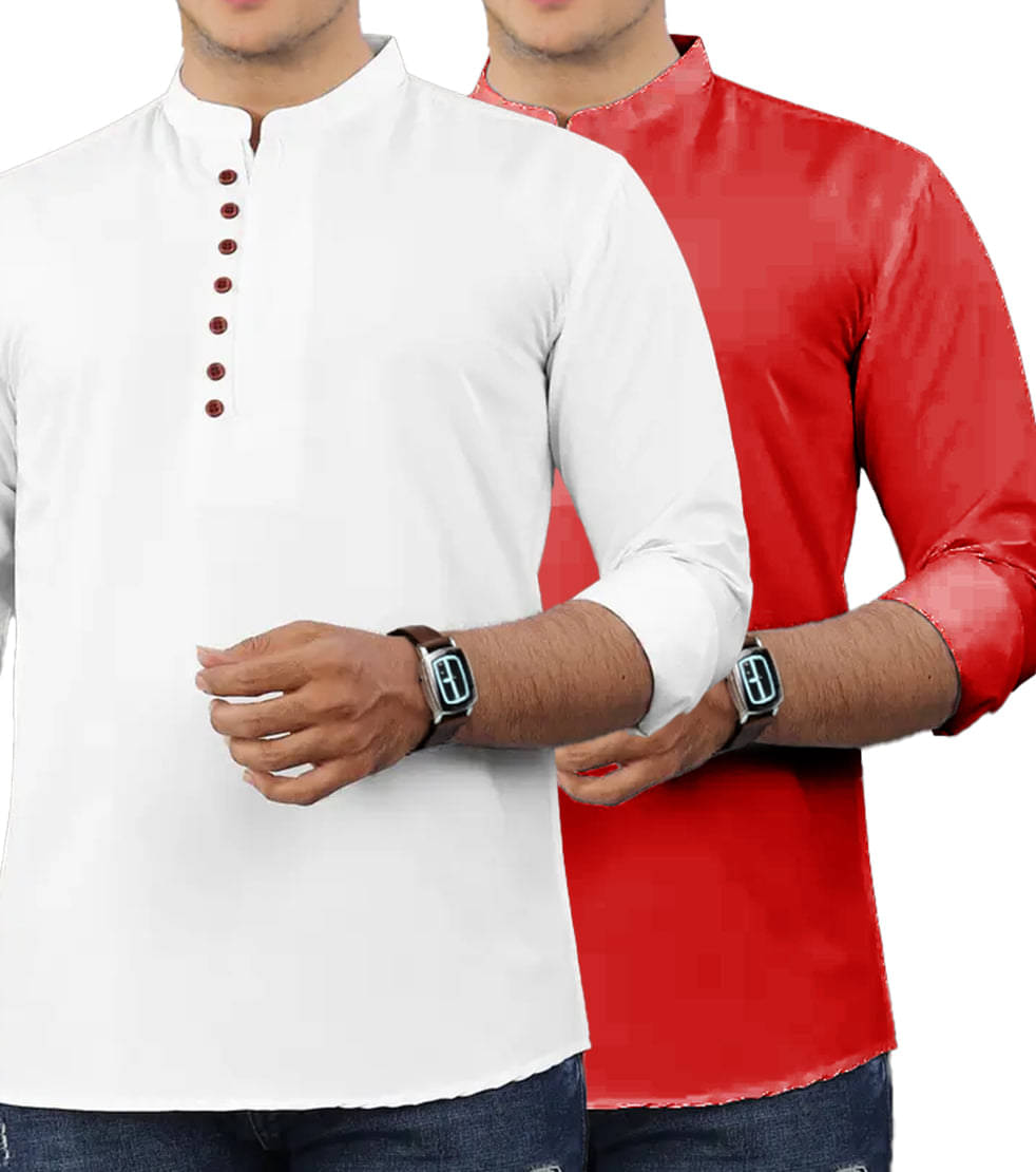     			GOD HEART Red Cotton Men's Shirt Style Kurta ( Pack of 2 )