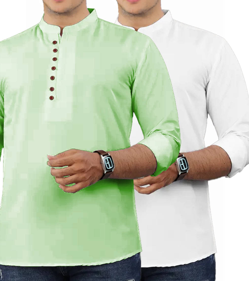 GOD HEART Sea Green Cotton Men's Shirt Style Kurta ( Pack of 2 )     			GOD HEART Sea Green Cotton Men's Shirt Style Kurta ( Pack of 2 )