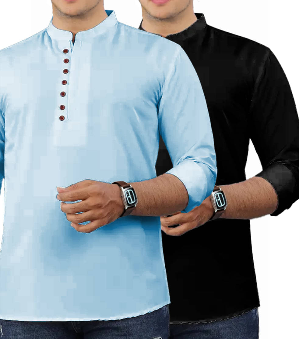 GOD HEART Sky Blue Cotton Men's Shirt Style Kurta ( Pack of 2 ) GOD HEART Sky Blue Cotton Men's Shirt Style Kurta ( Pack of 2 )