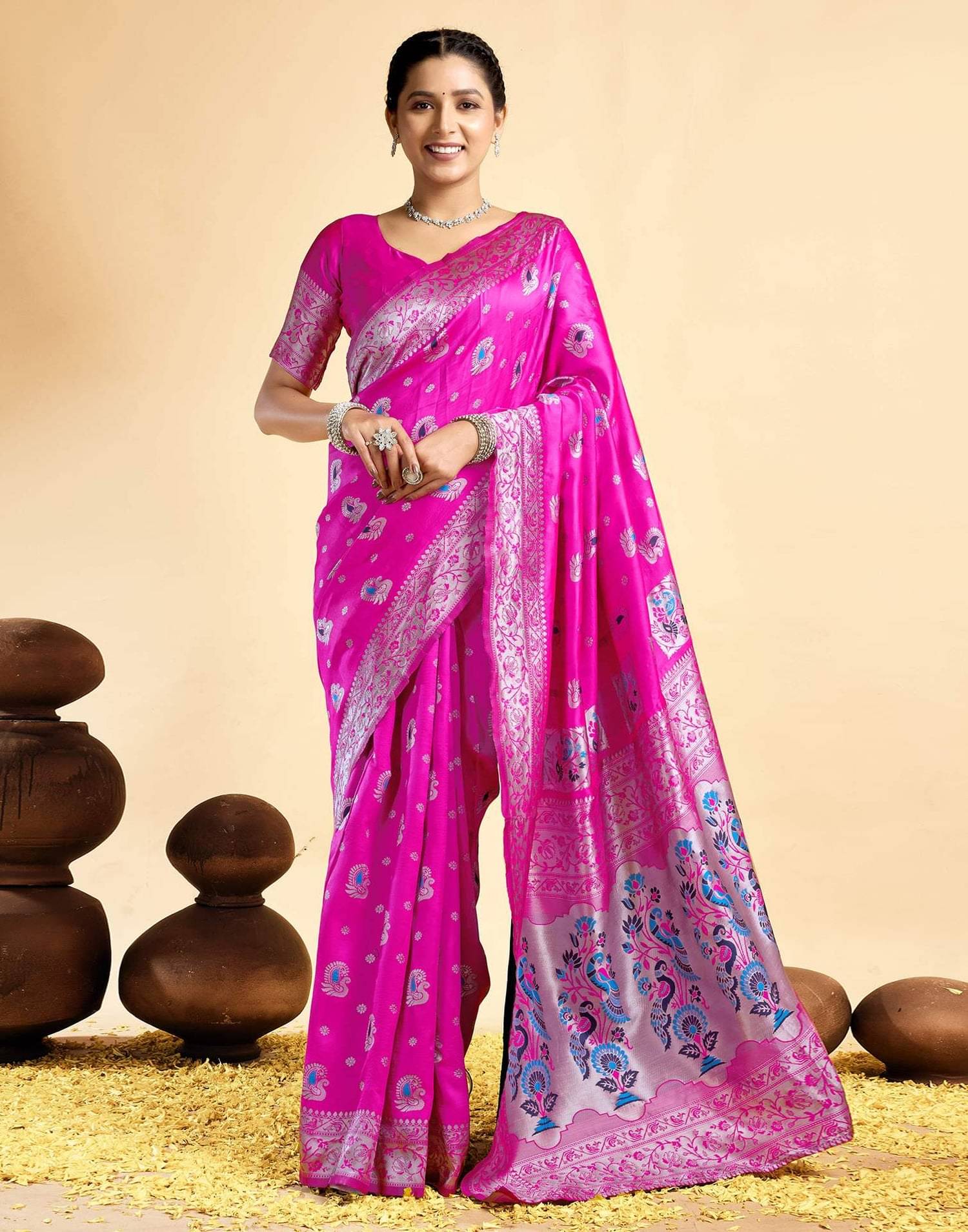 HB VENTURE Art Silk Applique Banarasi saree With Unstitched Blouse Piece ( Pink ) HB VENTURE Art Silk Applique Banarasi saree With Unstitched Blouse Piece ( Pink )