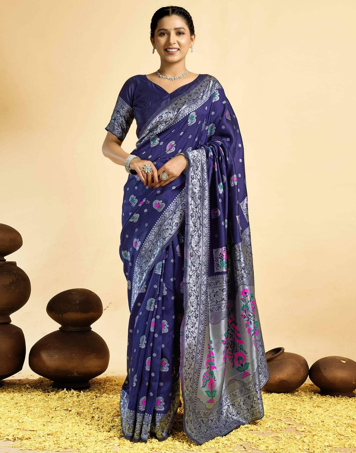HB VENTURE Art Silk Applique Banarasi saree With Unstitched Blouse Piece ( Blue ) HB VENTURE Art Silk Applique Banarasi saree With Unstitched Blouse Piece ( Blue )