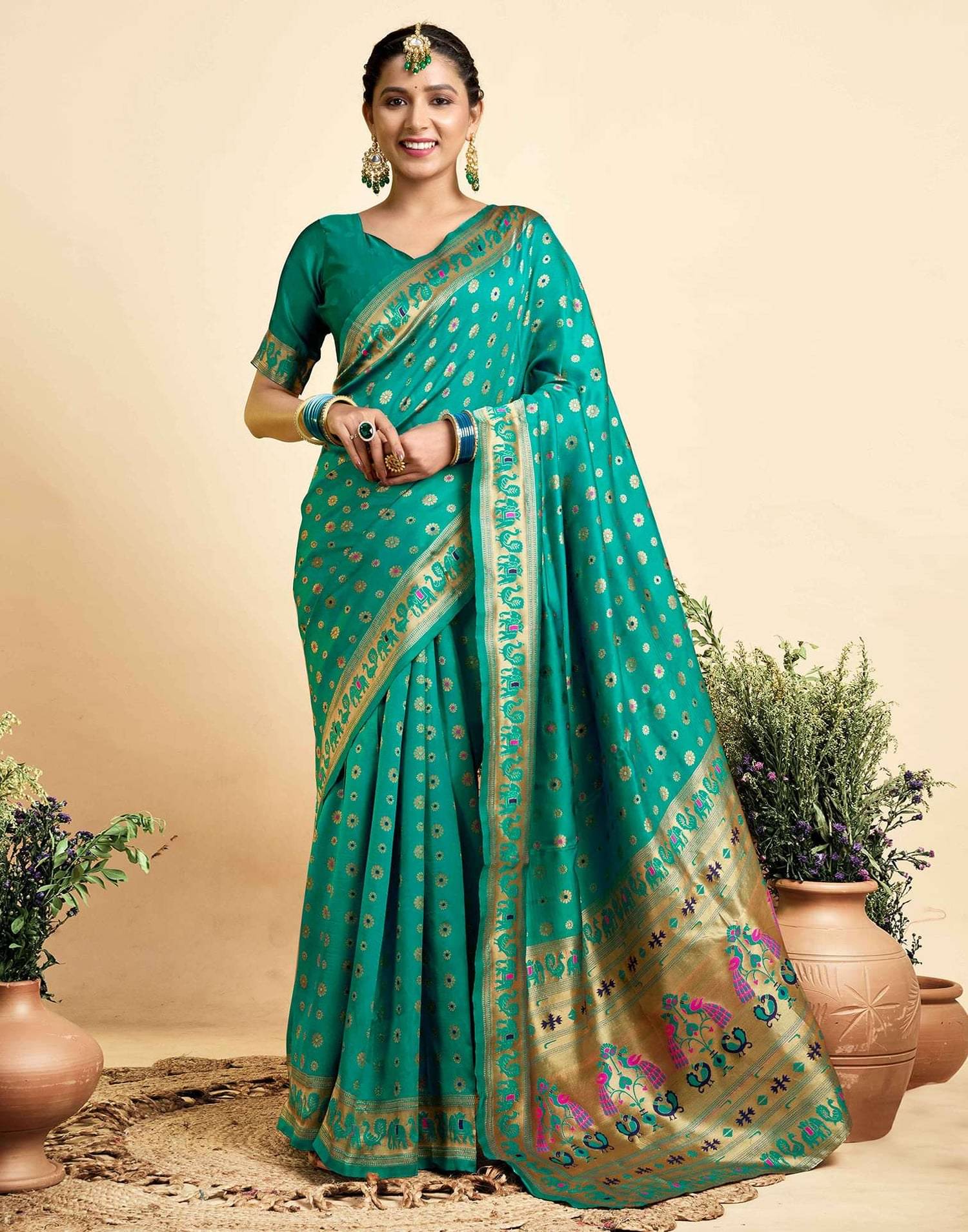 HB VENTURE Art Silk Striped Banarasi saree With Unstitched Blouse Piece ( Rama ) HB VENTURE Art Silk Striped Banarasi saree With Unstitched Blouse Piece ( Rama )
