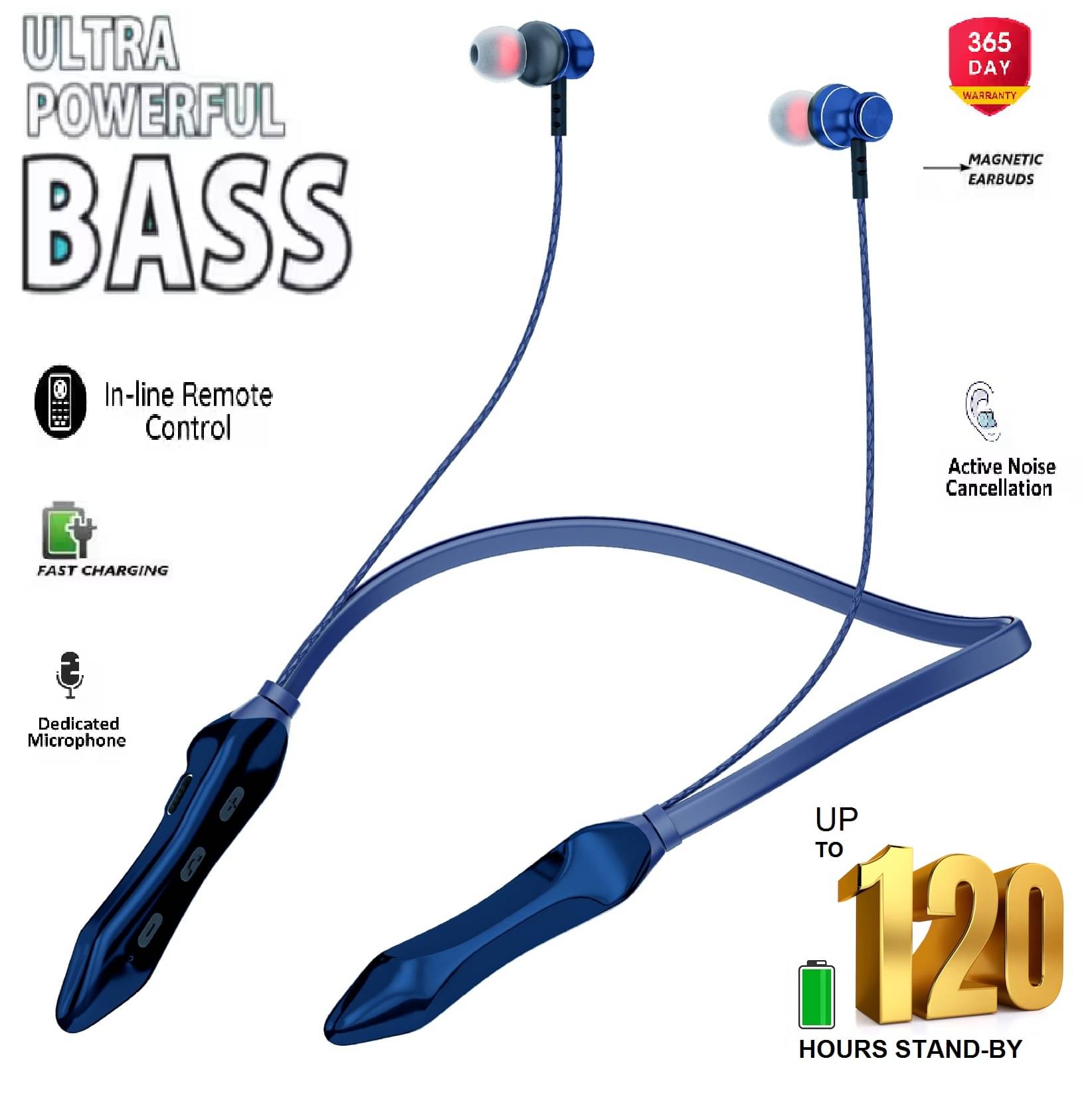     			HUG PUPPY In-the-ear Bluetooth Headset with Upto 120 Hr Standby Deep Bass - (Blue)