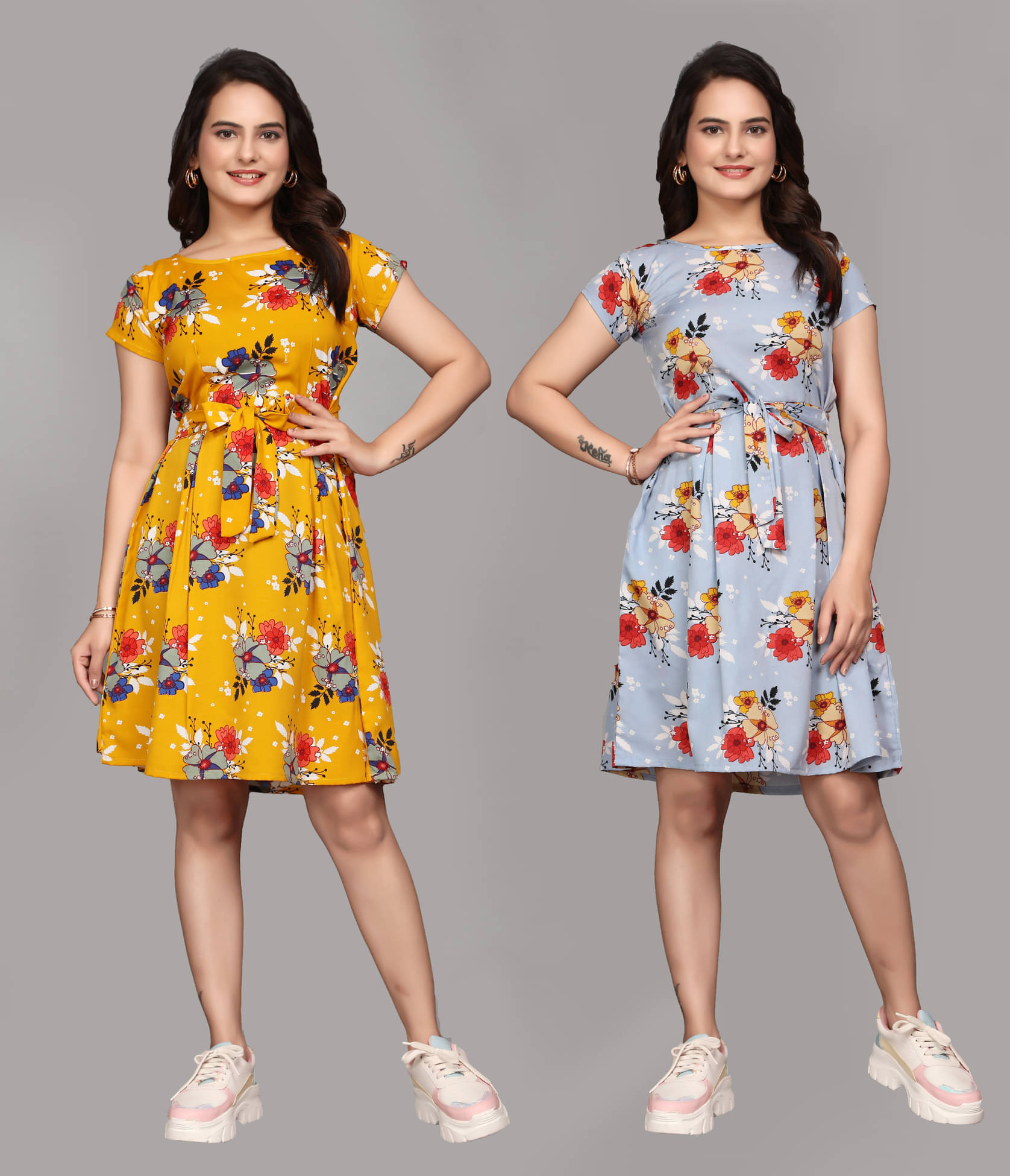     			KALAVRITTA Women Crepe Printed Fit & Flare Dress ( Multicolor 1 )