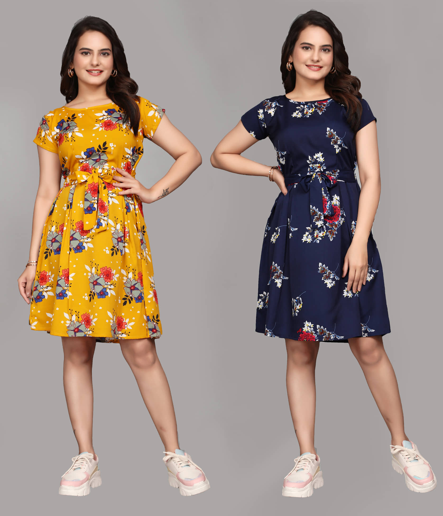 KALAVRITTA Women Crepe Printed Fit & Flare Dress ( Multicolor 1 )