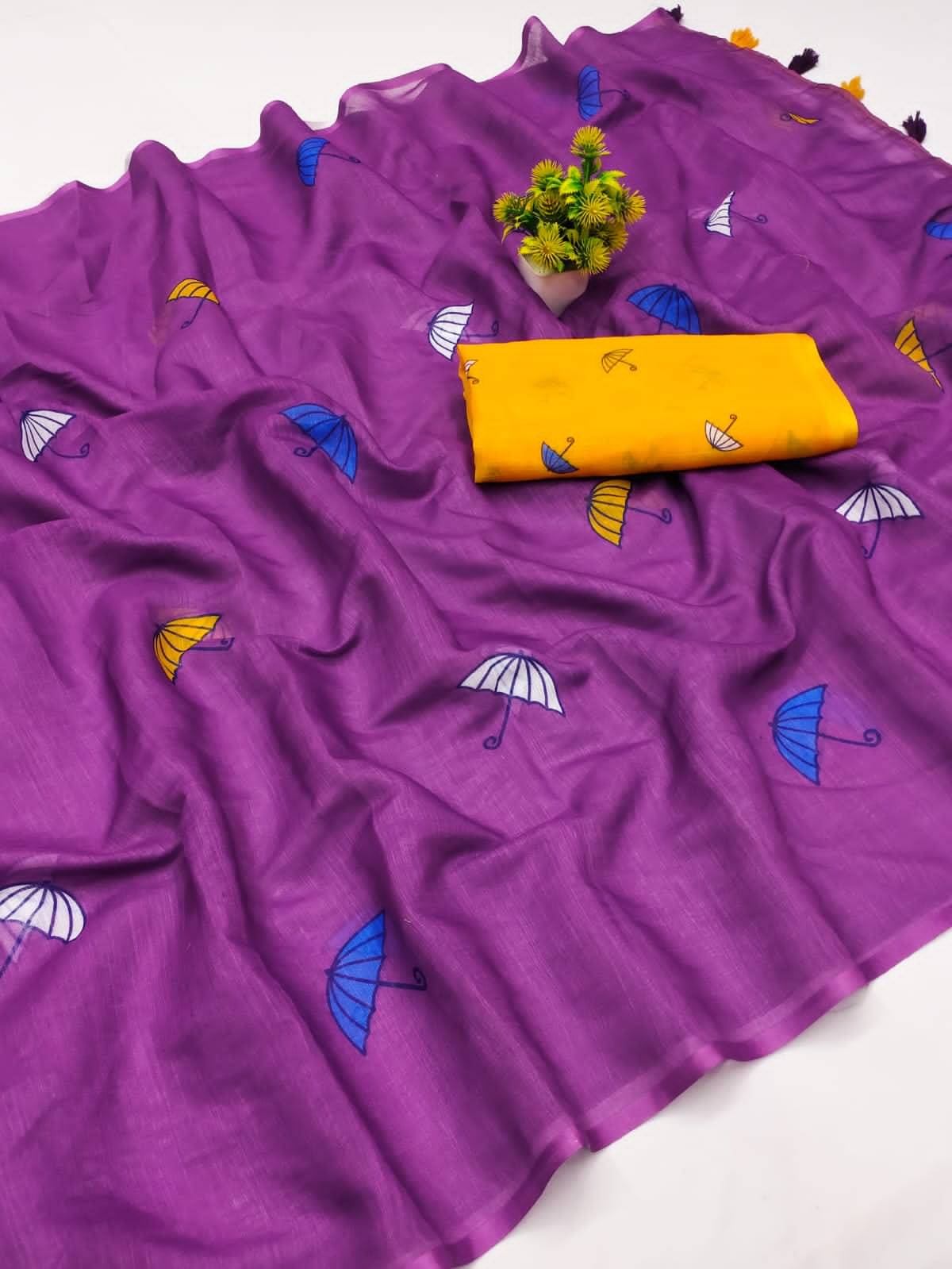    			Kalpana Creation Linen Printed Uppada saree With Unstitched Blouse Piece ( Purple )
