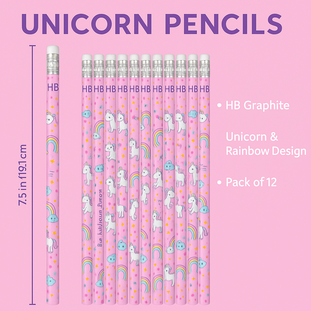     			Kalra Magic HB Pencils for Kids 12 Pack | Cute Rainbow Design 7.5 Inch Wood-Cased Graphite Pencils with Erasers | Fun Stationery for School, Party Favors, Gifts Pink