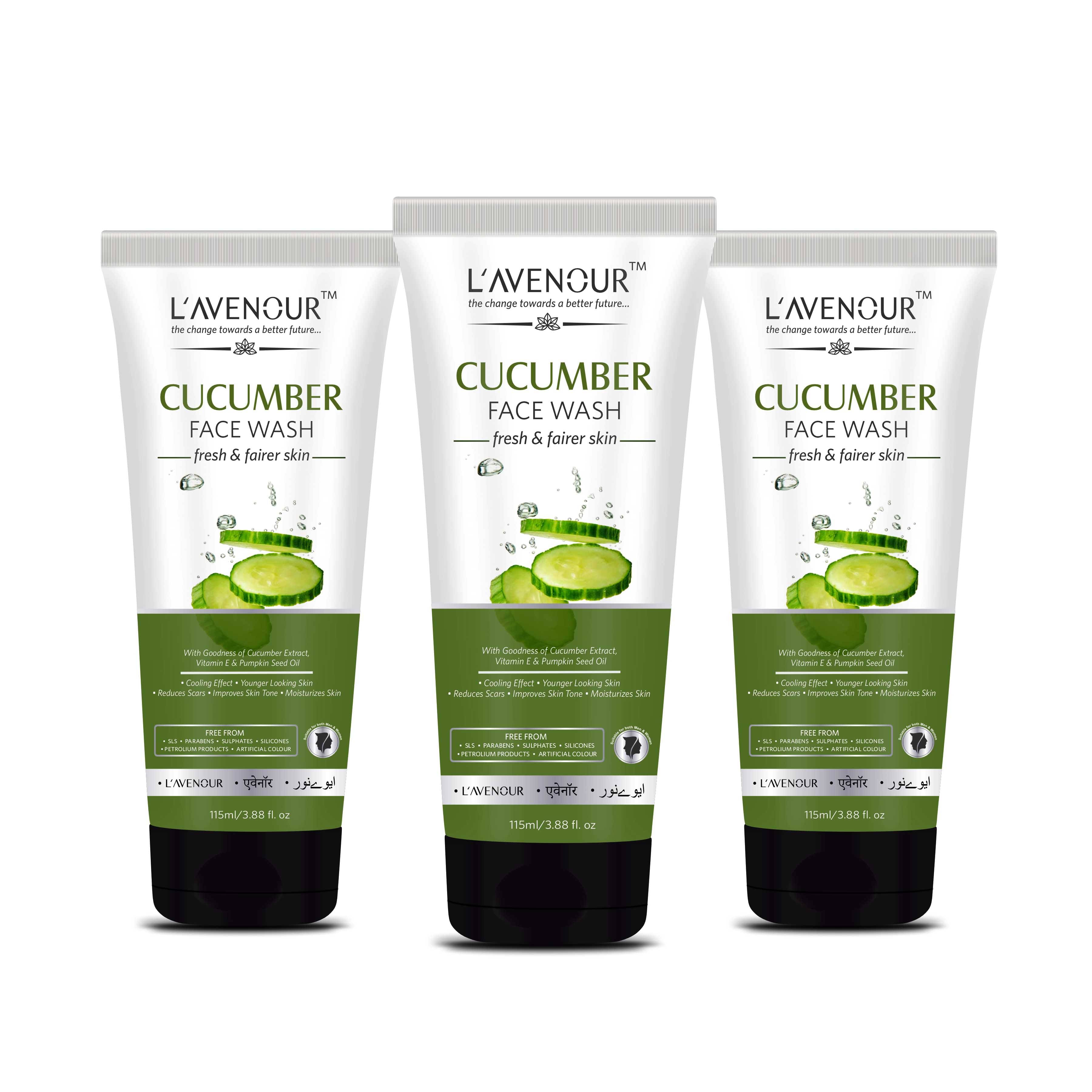     			L'avenour Cucumber Face Wash for Men & Women, Cooling Effect & Reduce Scars,115ml each (Pack of 3)