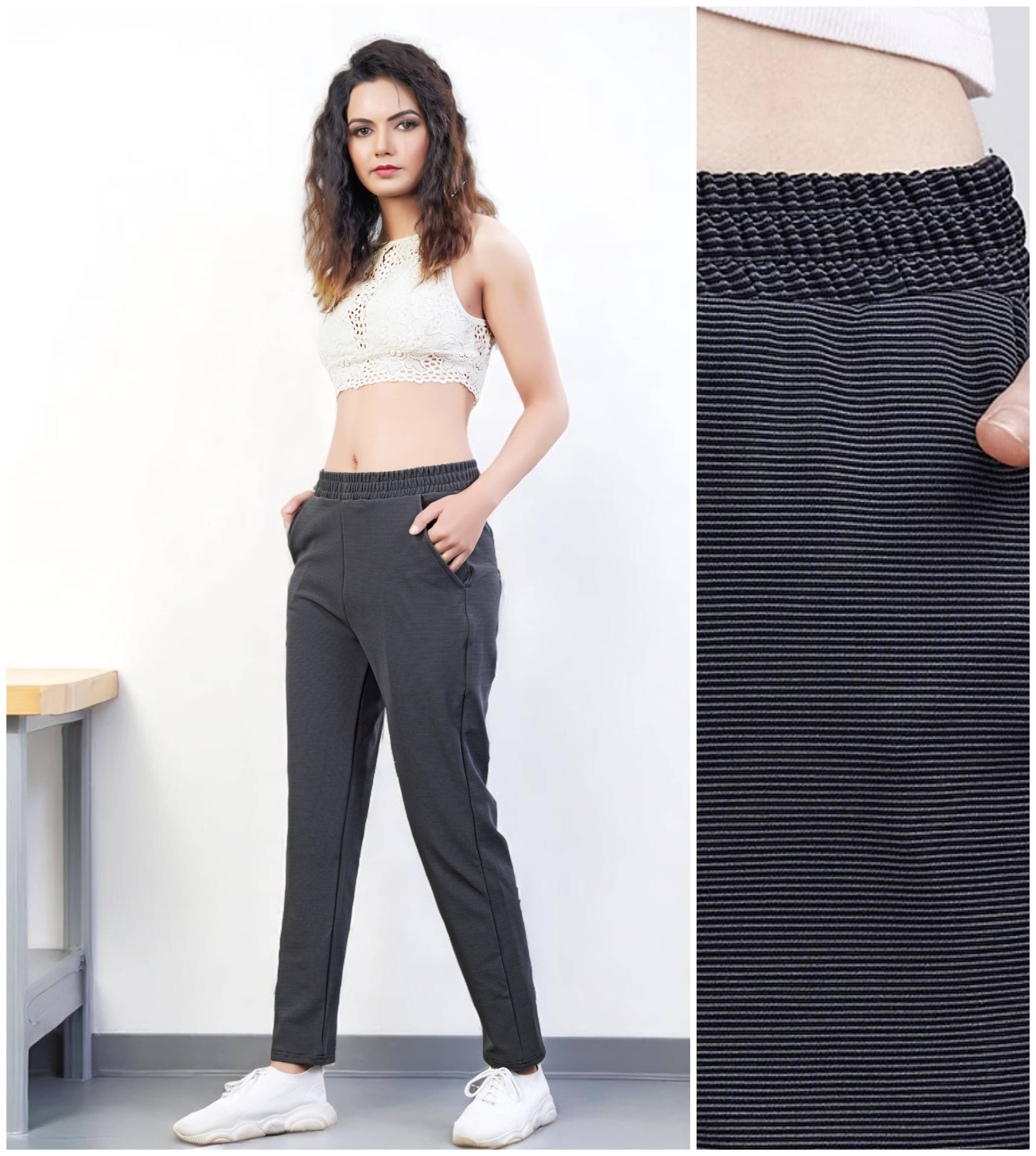     			Leewan Pack of 1 Cotton Blend Straight Women's Casual Pants ( Dark Grey )