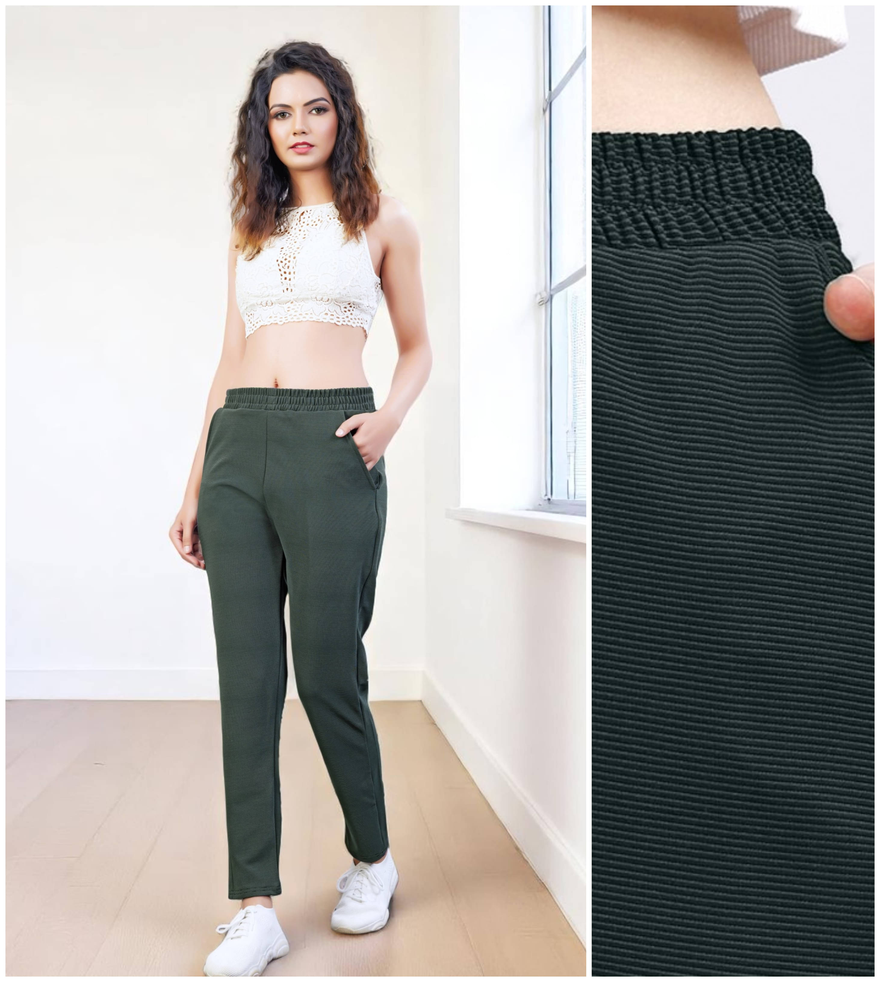     			Leewan Pack of 1 Cotton Blend Straight Women's Casual Pants ( Green )
