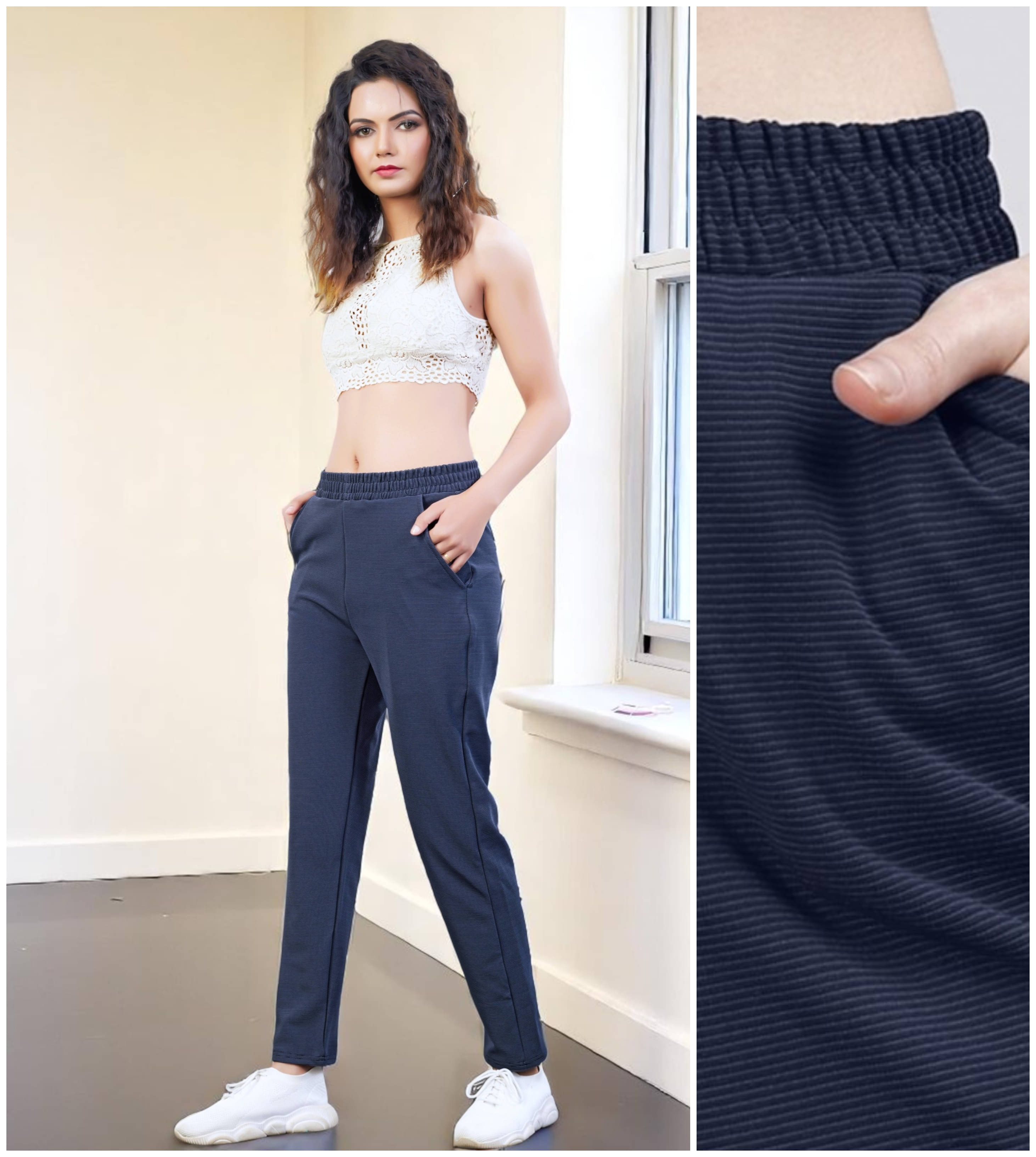     			Leewan Pack of 1 Cotton Blend Straight Women's Casual Pants ( Navy Blue )