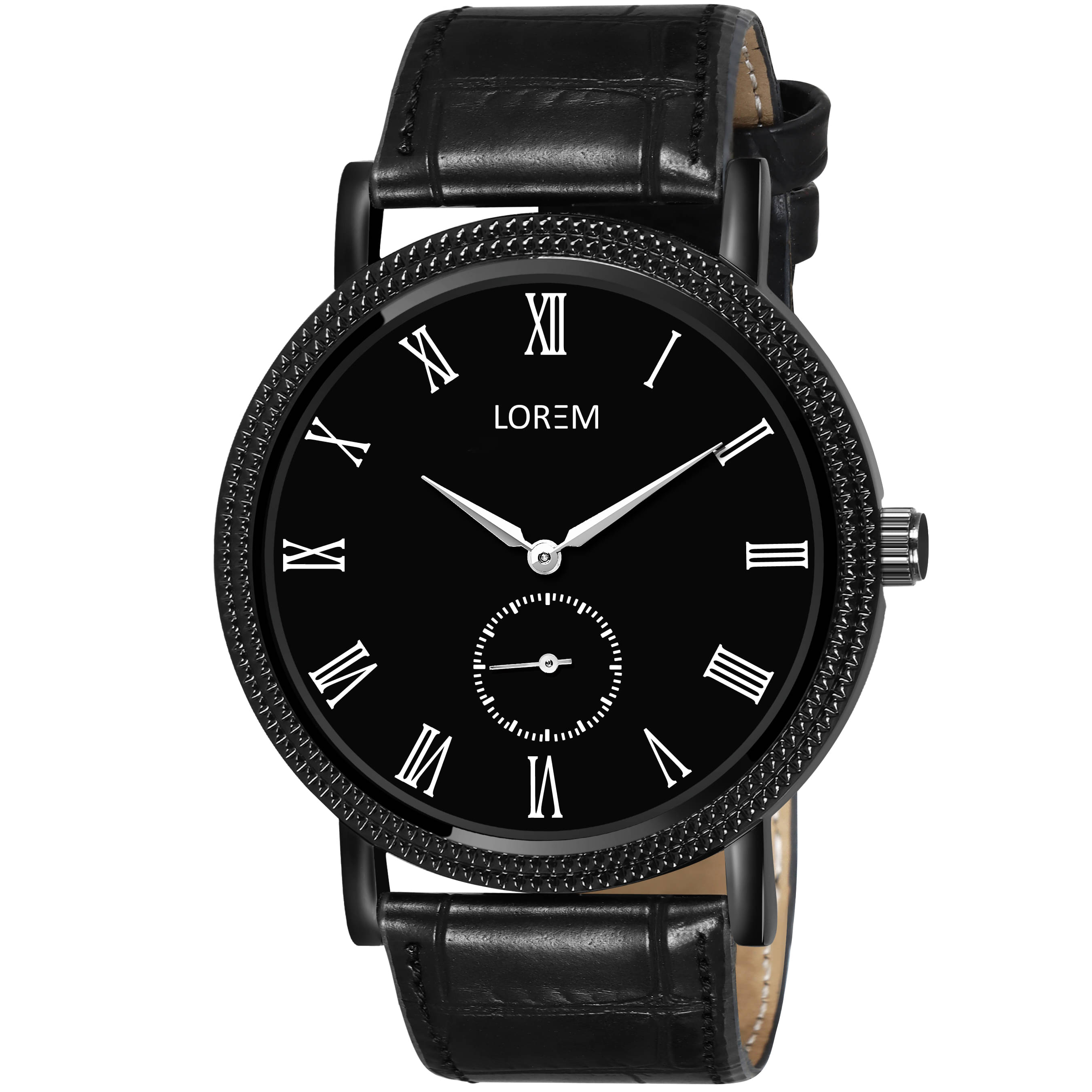     			Lorem Black Leather Analog Men's Watch