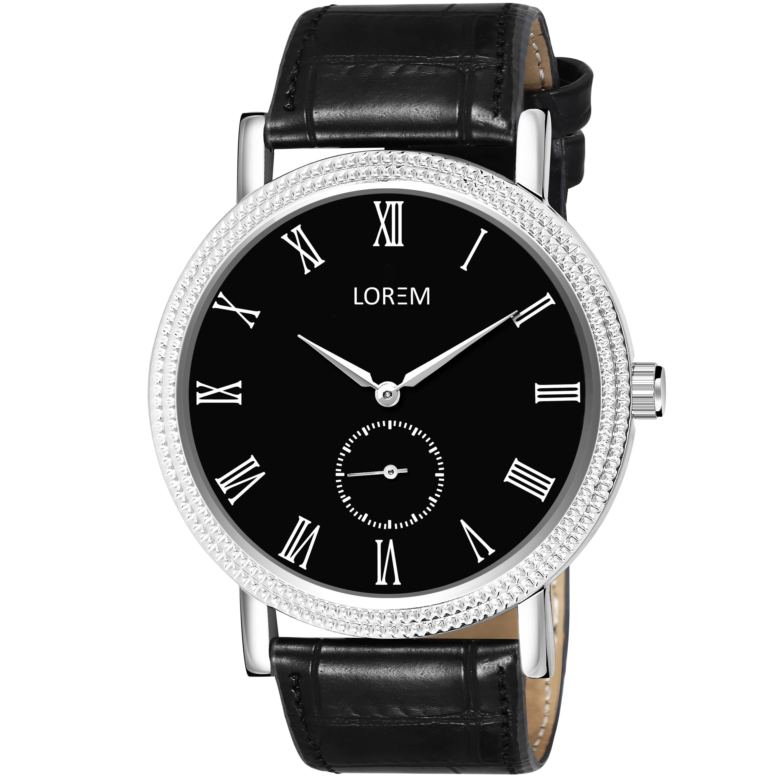     			Lorem Black Leather Analog Men's Watch