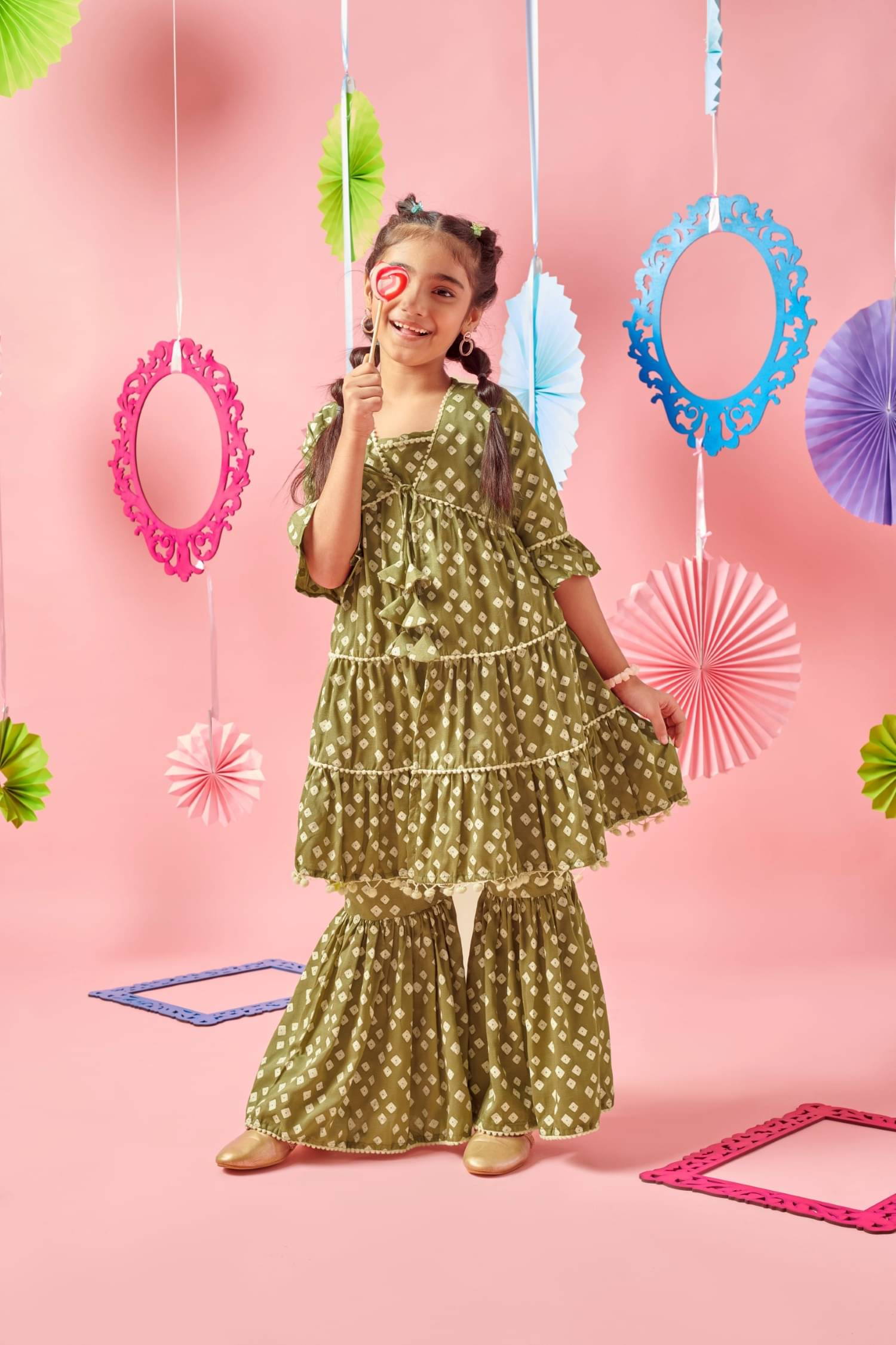     			MASTARANG Girls Polyester Kurti with Sharara ( Pack of 1 , Green )