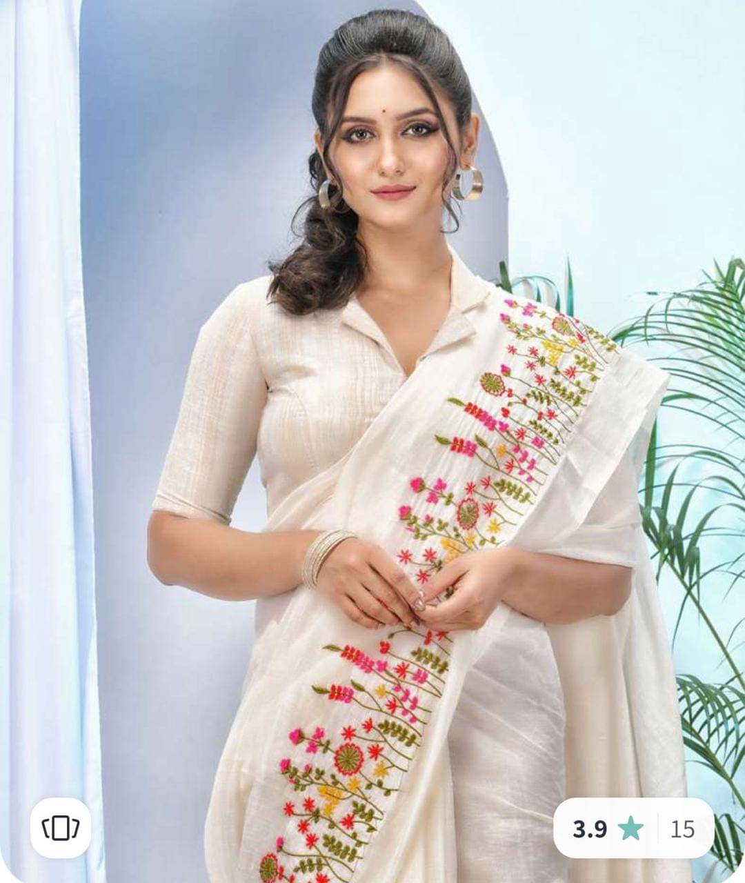     			PIYARI FASHION Cotton Blend Embroidered Jamdani Saree With Unstitched Blouse Piece ( White )