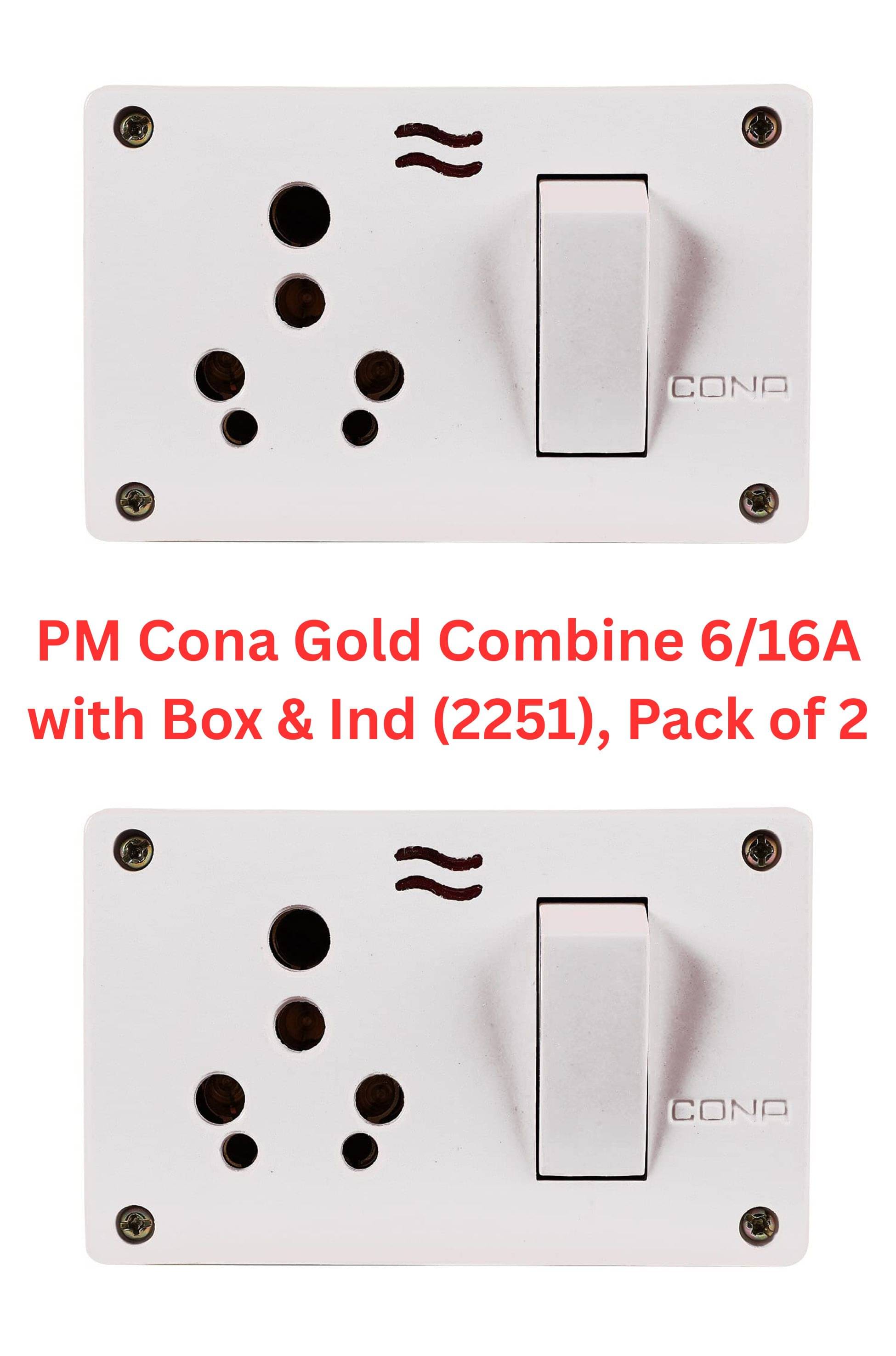     			PM Cona Gold Combine 6/16A with Box & Indicator (Model 2251) – Pack of 2 | ISI Marked Power Socket with Indicator | Heavy Duty Electrical Socket