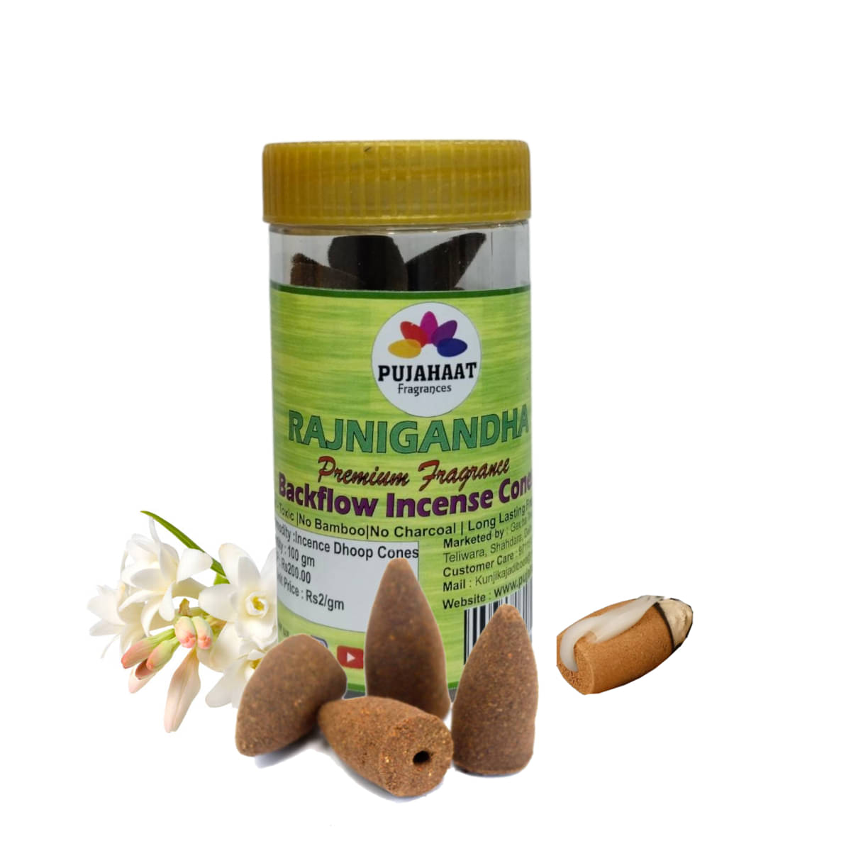     			Pujahaat Incense Dhoop Cone Rajnigandha 100 gm ( Pack of 1 )
