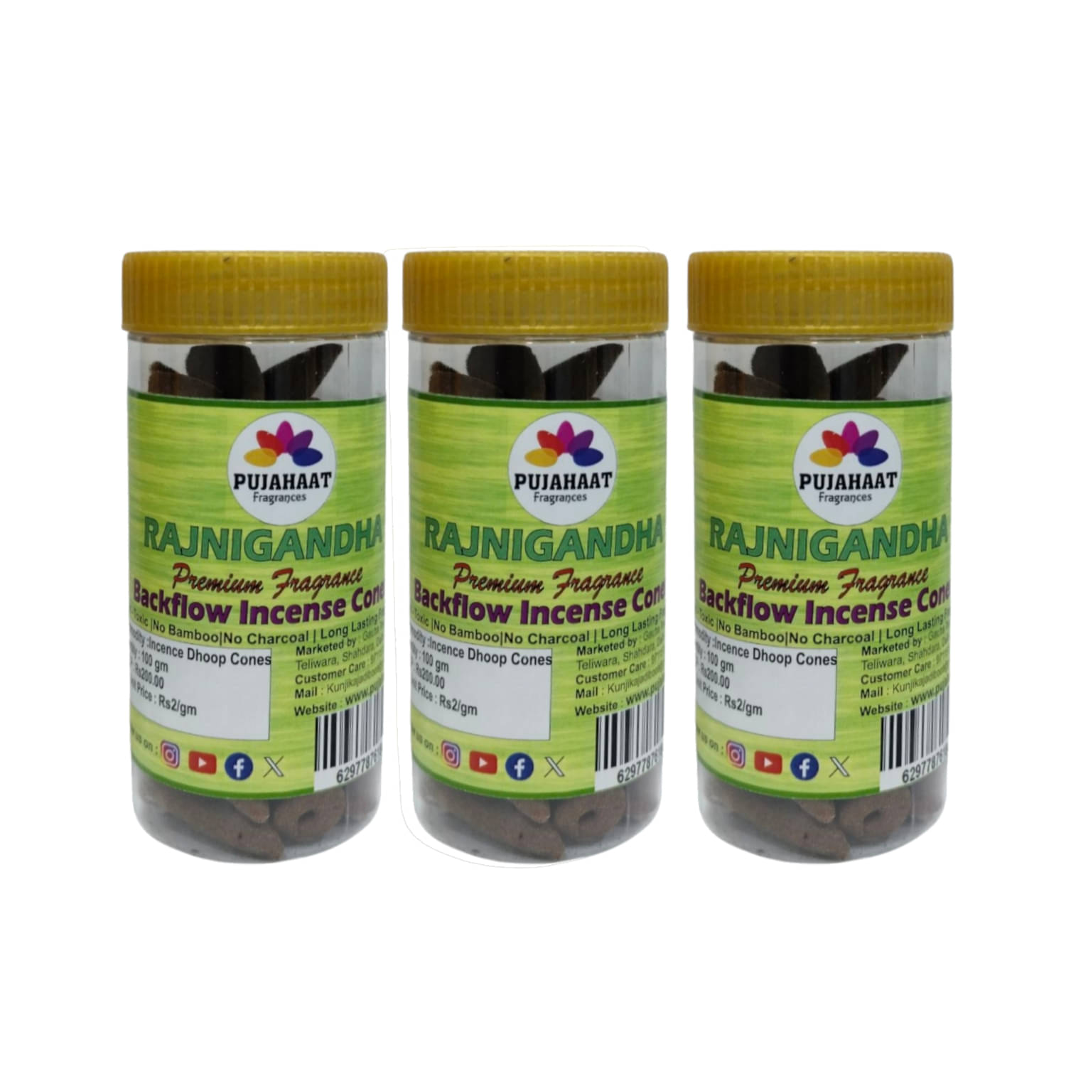     			Pujahaat Incense Dhoop Cone Rajnigandha 300 gm ( Pack of 3 )