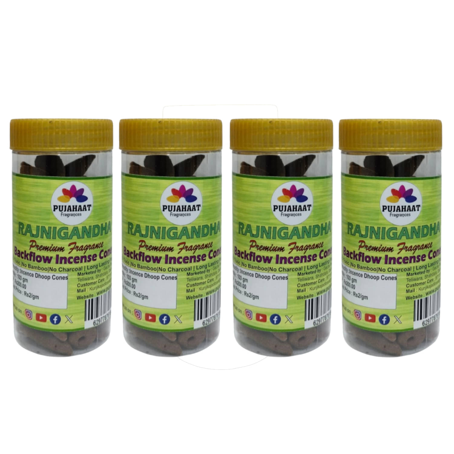     			Pujahaat Incense Dhoop Cone Rajnigandha 400 gm ( Pack of 4 )