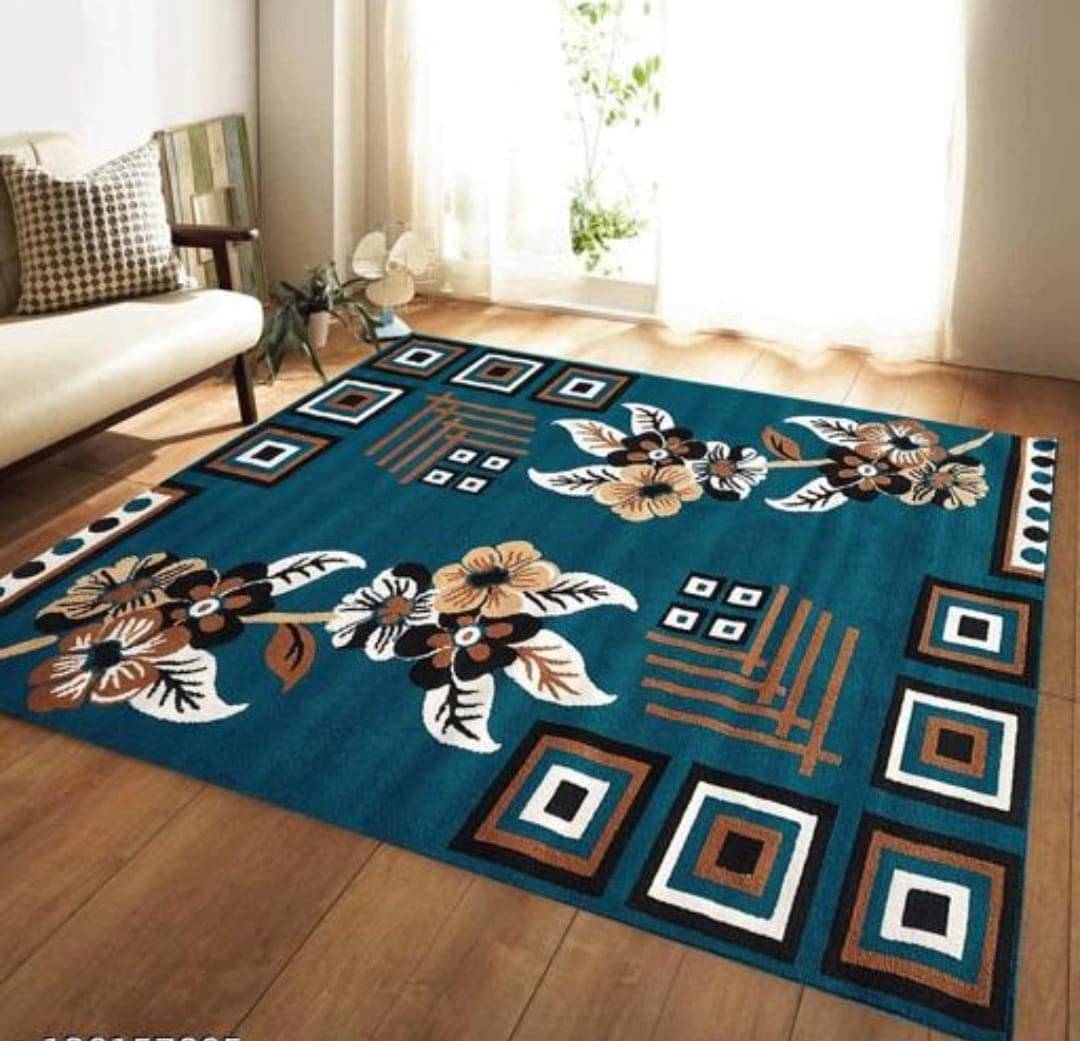     			R Carpets Blue Silk Carpet Floral 5x7 Ft