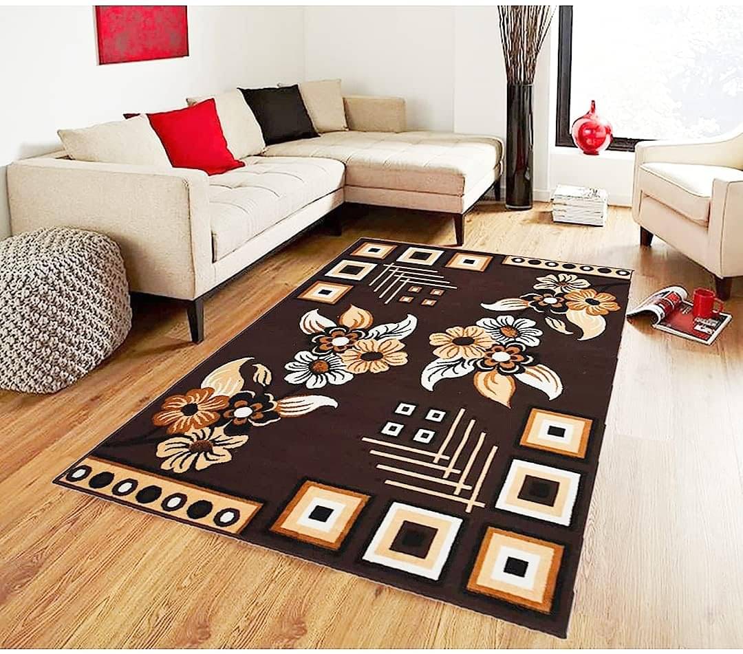     			R Carpets Brown Silk Carpet Floral 5x7 Ft