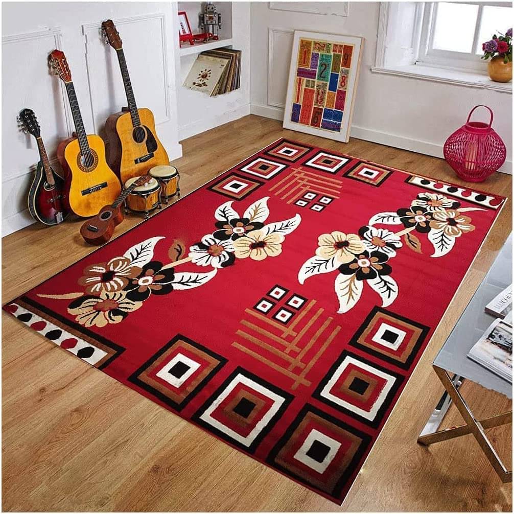     			R Carpets Red Silk Carpet Floral 5x7 Ft