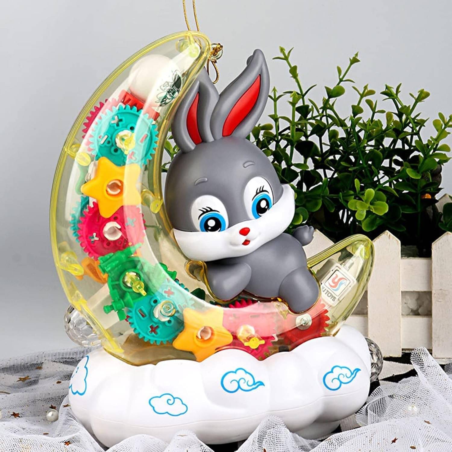     			Rotating Transparent Gear Moon Rabbit Toy Car Durable Flashing Moon Rabbit Shaped Car Toy for Kids (Multicolor)