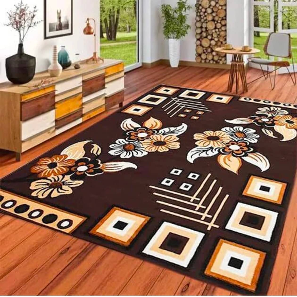    			Sana Carpet Brown Silk Carpet Floral 5x7 Ft