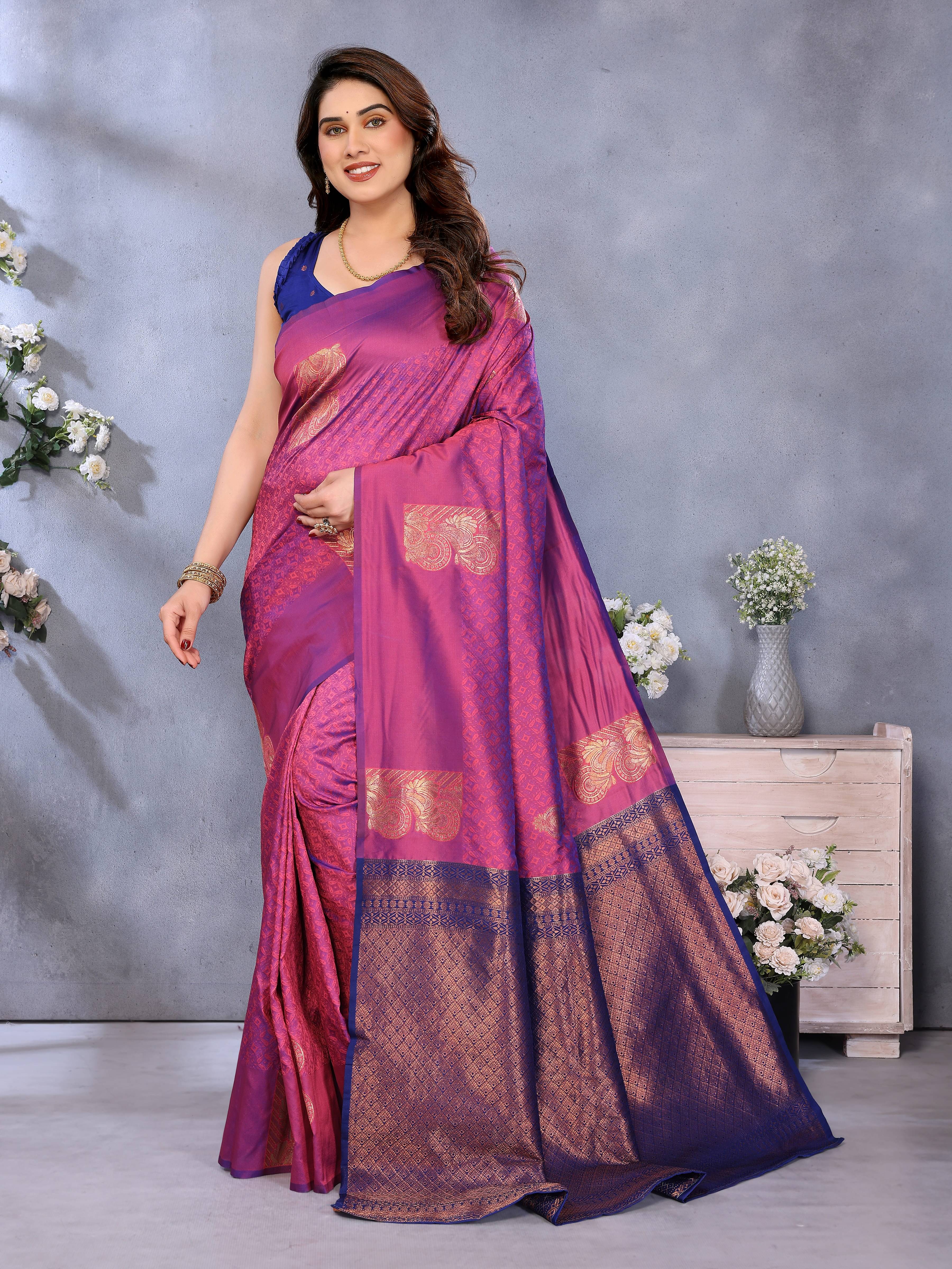 Sidhidata Jacquard Printed Banarasi saree With Unstitched Blouse Piece ( Pink )     			Sidhidata Jacquard Printed Banarasi saree With Unstitched Blouse Piece ( Pink )