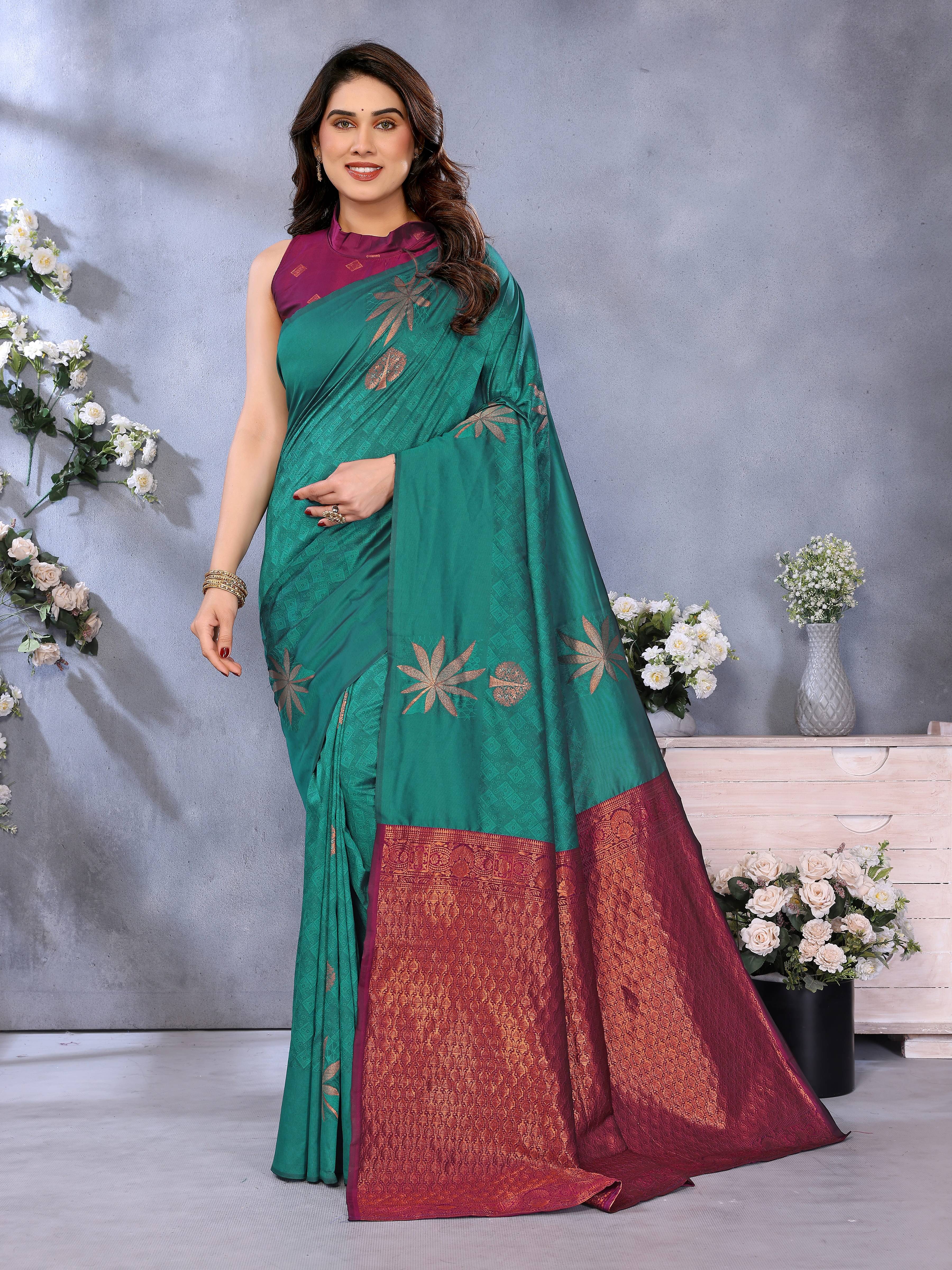 Sidhidata Jacquard Printed Banarasi saree With Unstitched Blouse Piece ( Green ) Sidhidata Jacquard Printed Banarasi saree With Unstitched Blouse Piece ( Green )