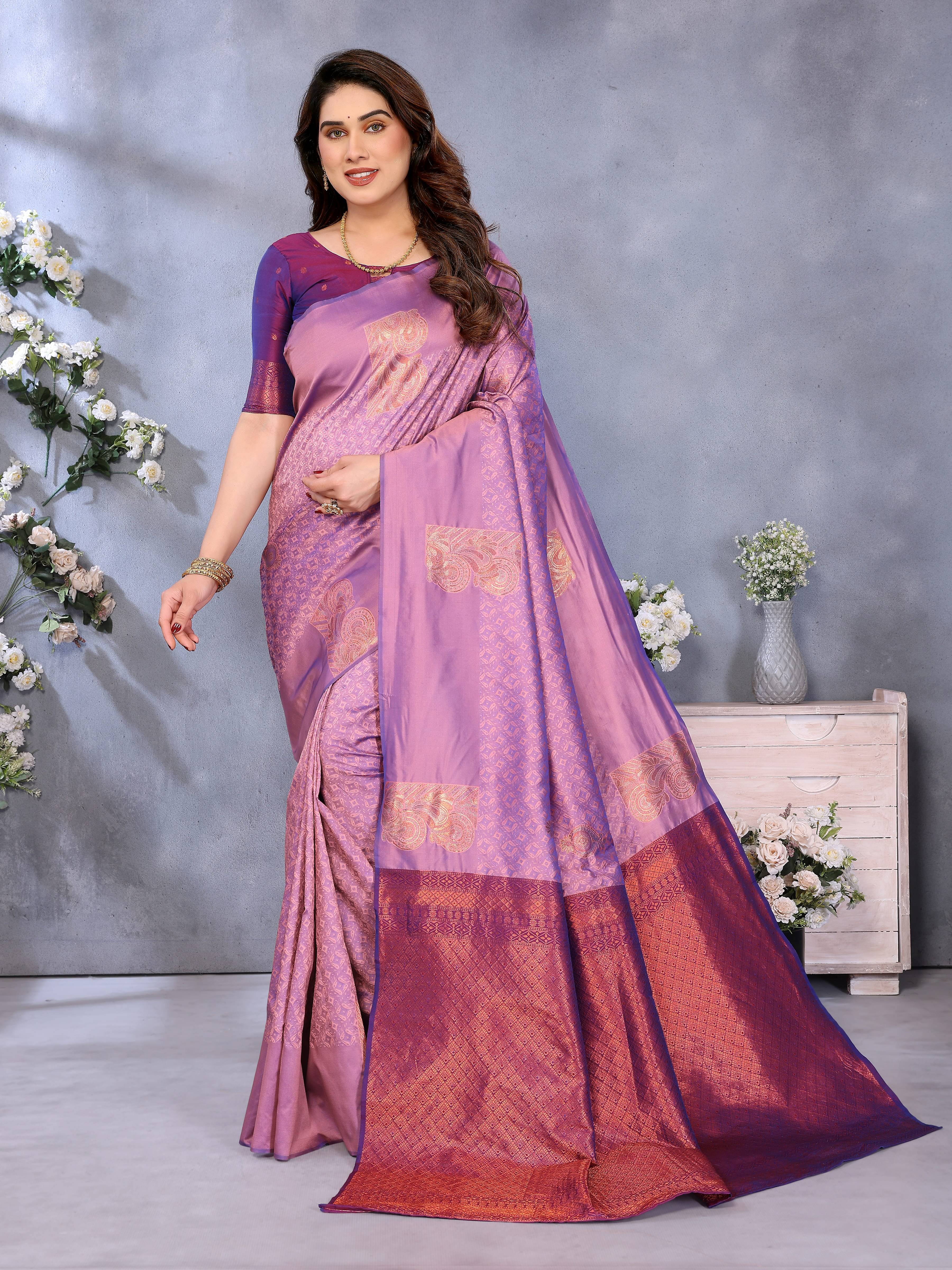 Sidhidata Jacquard Printed Banarasi saree With Unstitched Blouse Piece ( Purple ) Sidhidata Jacquard Printed Banarasi saree With Unstitched Blouse Piece ( Purple )