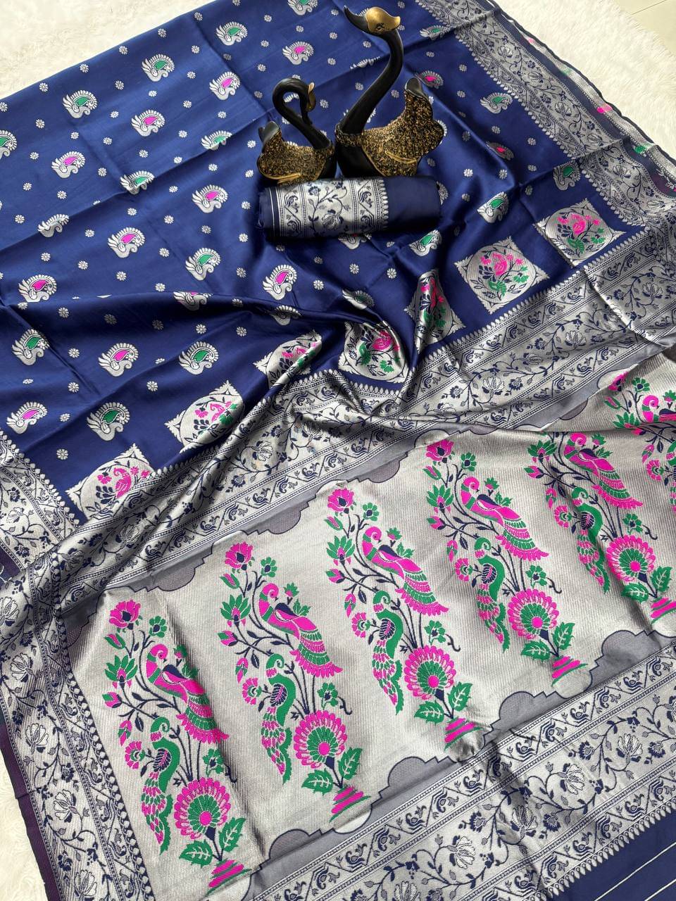 TARTAM Silk Striped Banarasi saree With Unstitched Blouse Piece ( Blue ) TARTAM Silk Striped Banarasi saree With Unstitched Blouse Piece ( Blue )