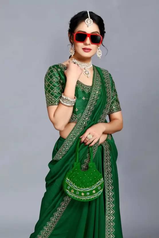     			Today Deal Art Silk Embroidered Saree With Unstitched Blouse Piece ( Green )