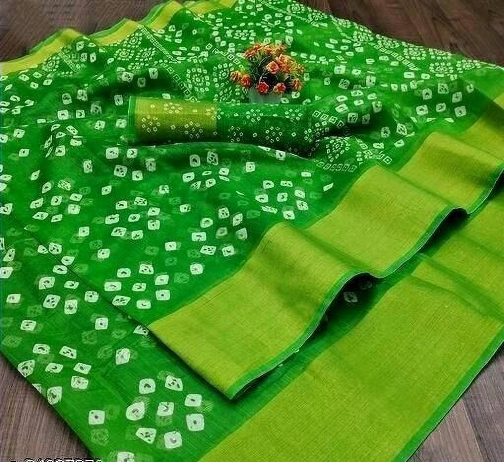     			Today Deal Cotton Blend Printed Saree With Unstitched Blouse Piece ( Light Green )